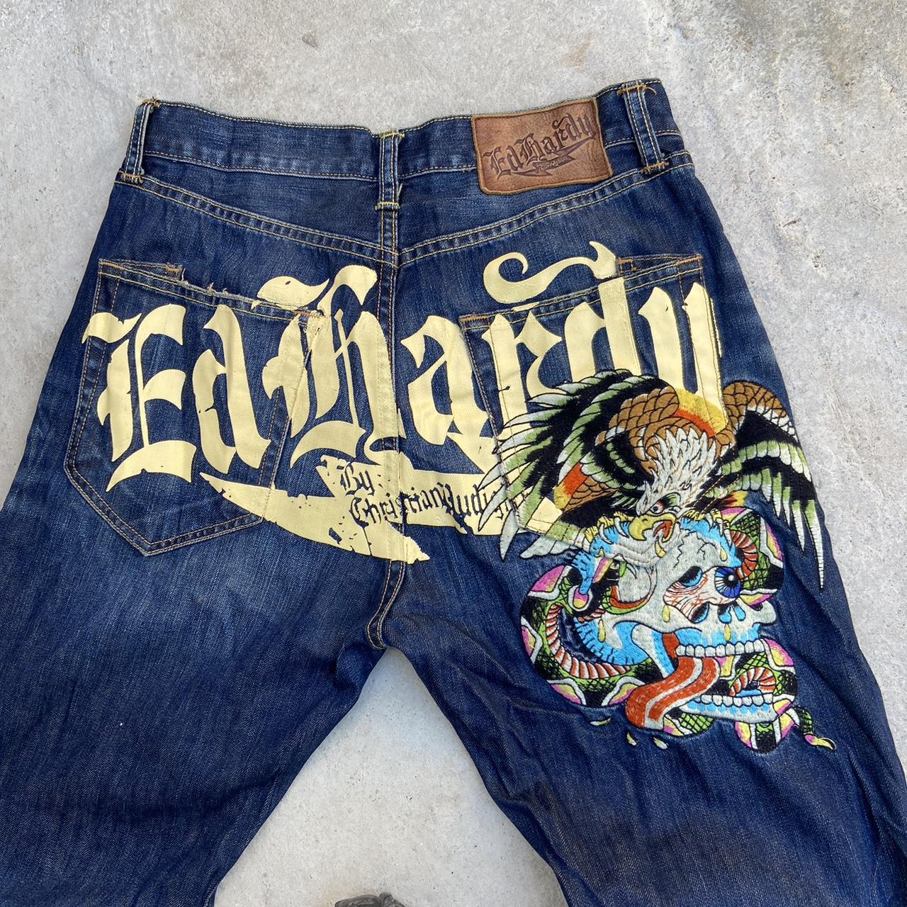 Vintage Y2k Ed Hardy Embroidered Baggy Jeans Depop