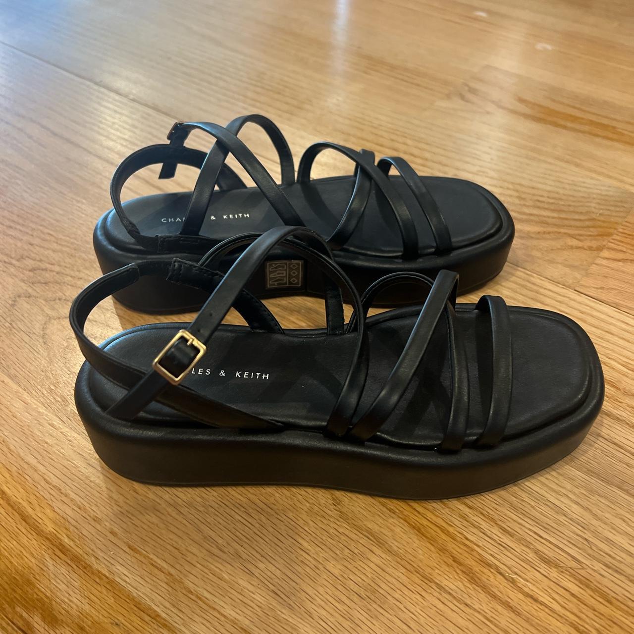 Flat form black Charles & Keith sandals. Marked a US... - Depop