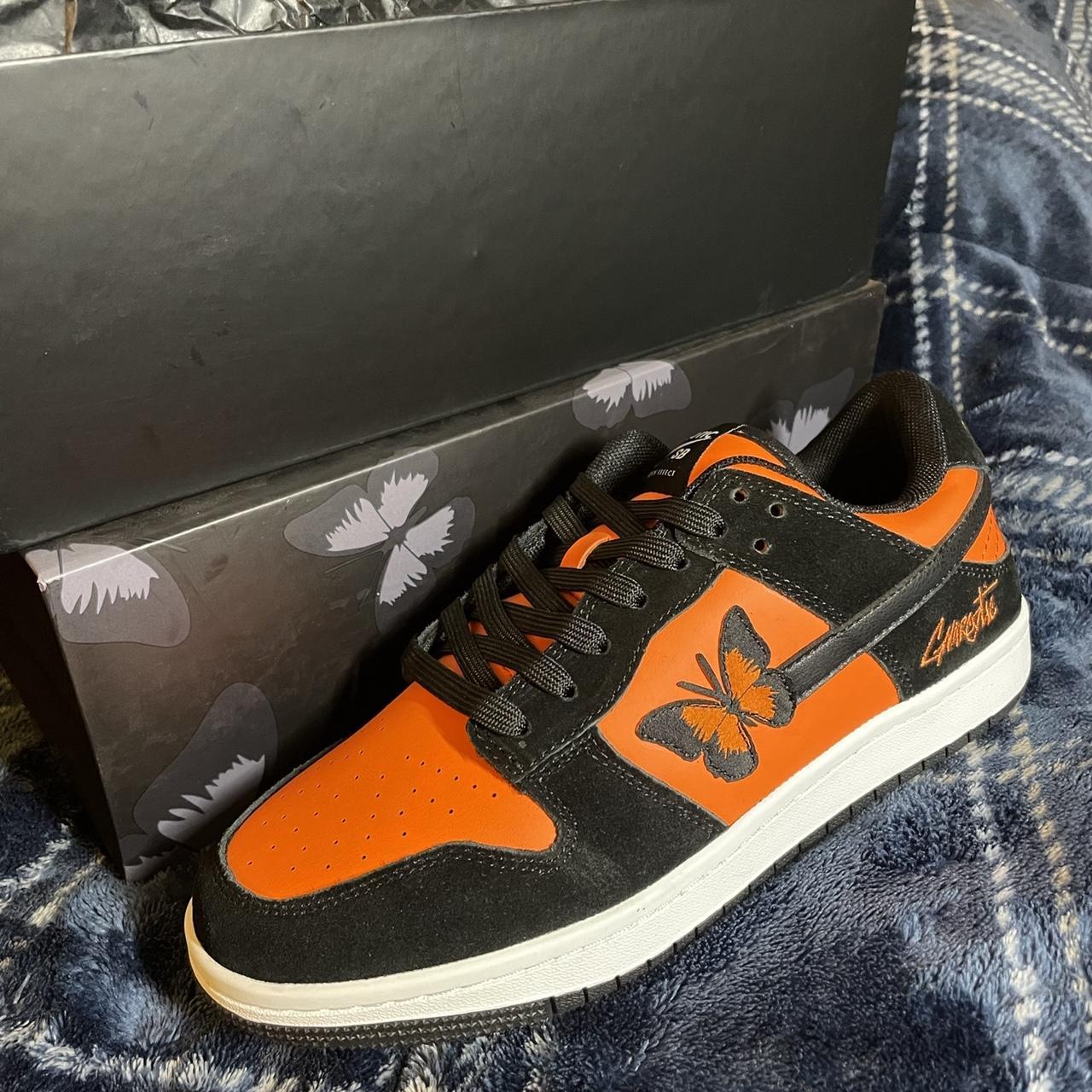 Men's Orange and Black Trainers Depop
