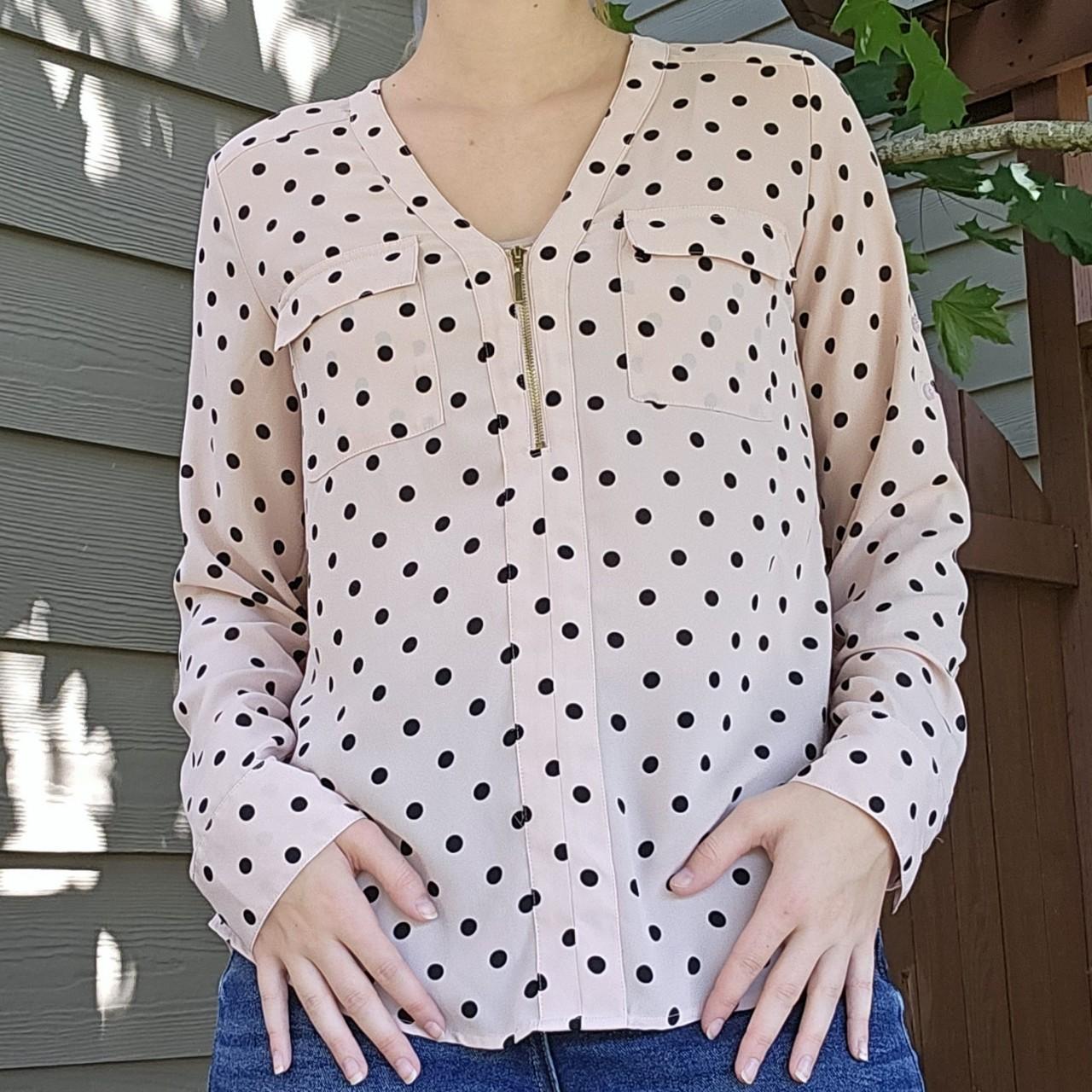 Pink blouse with hot sale black polka dots