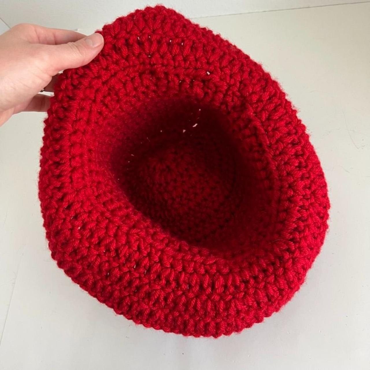 Handmade Chunky Red Knit Popcorn Bucket Hat Color... Depop
