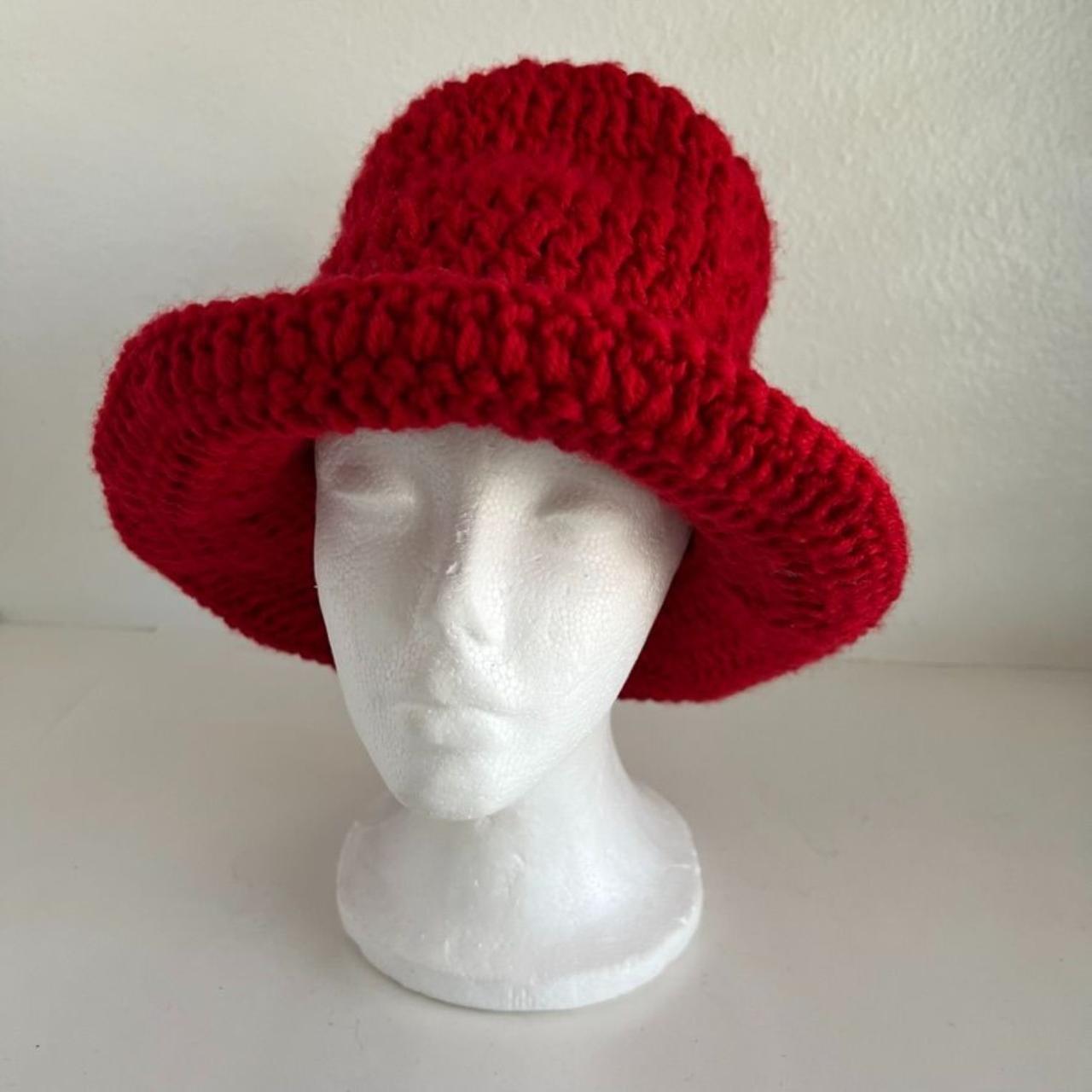 Handmade Chunky Red Knit Popcorn Bucket Hat Color... Depop