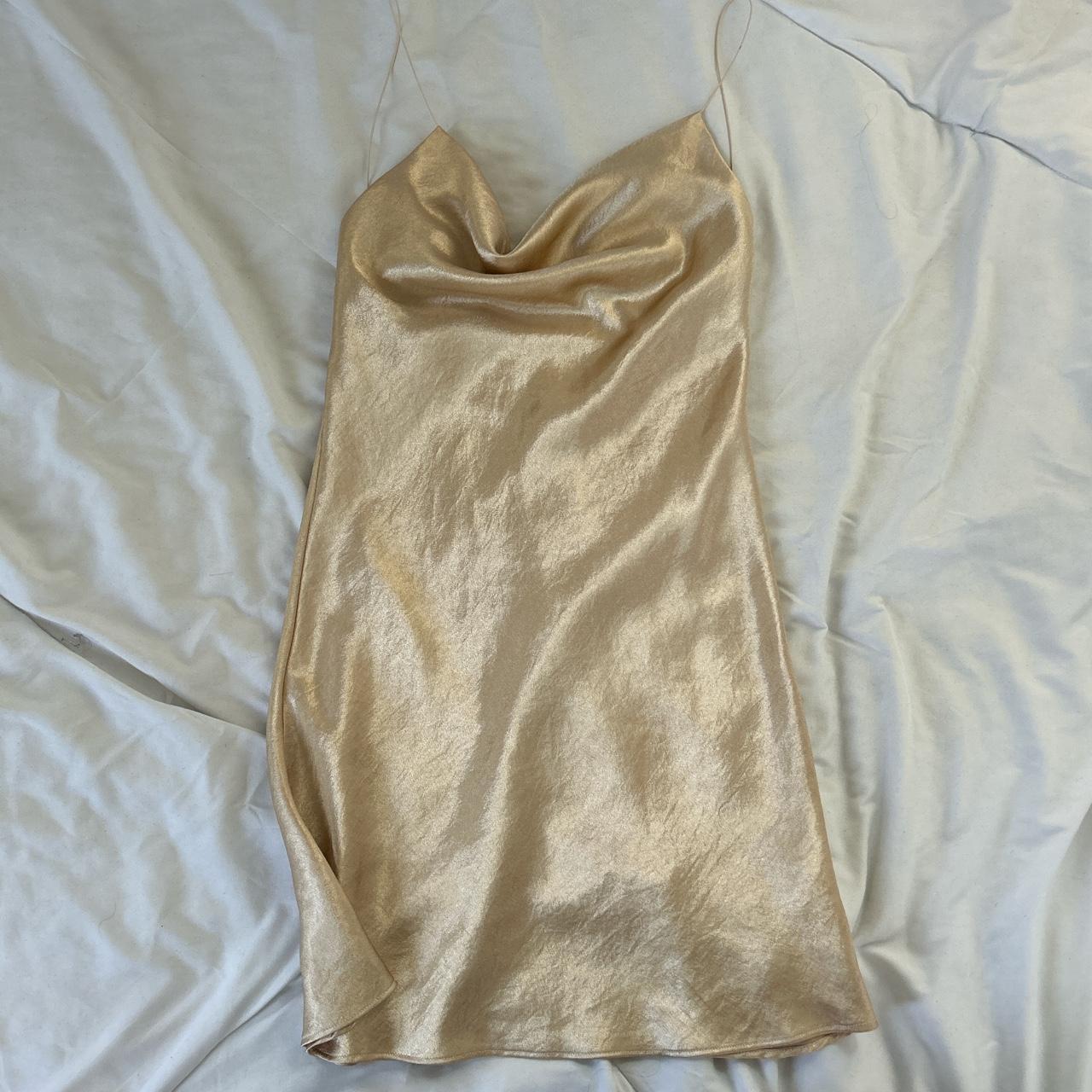 Champagne Gold Satin Cowl Mini Dress, NEVER WORN - Depop