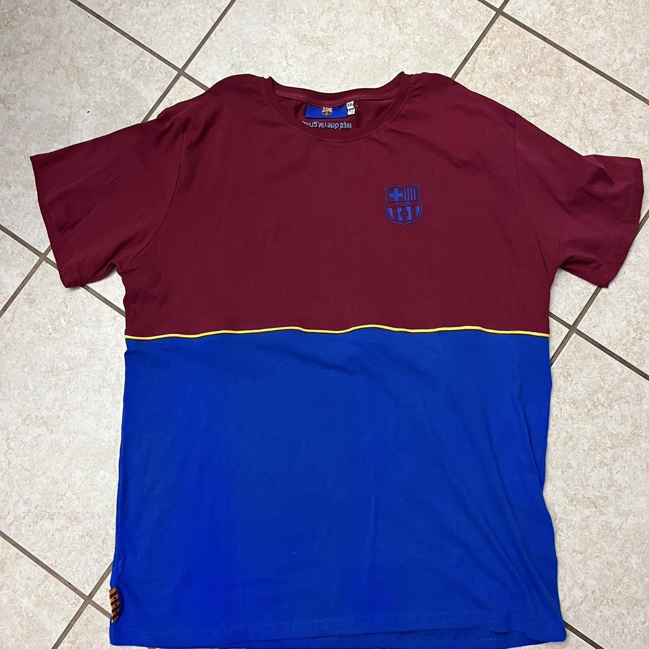 Men's Burgundy/Blue Barcelona Block West T-Shirt... - Depop