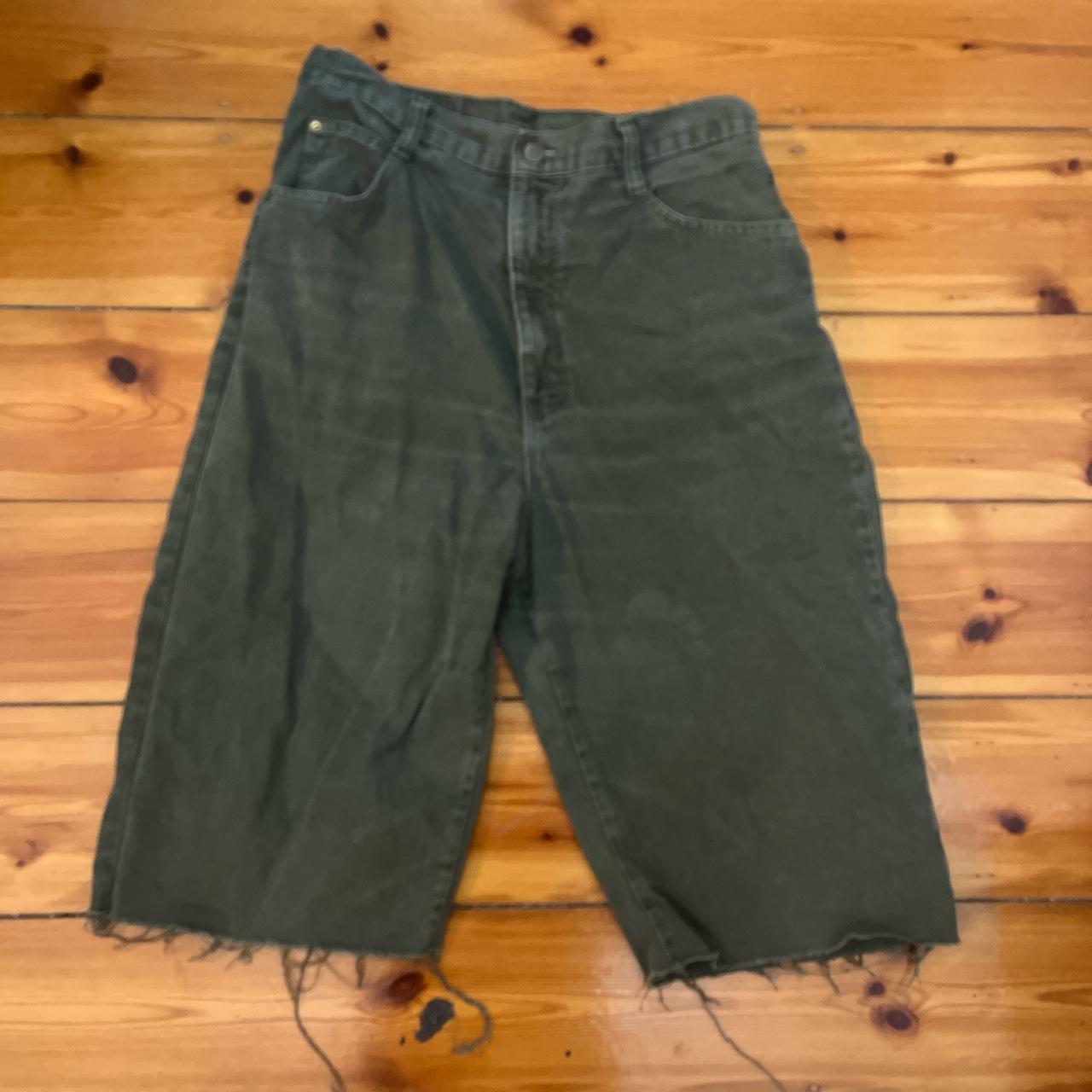 vintage skater jean shorts khaki green size s... Depop