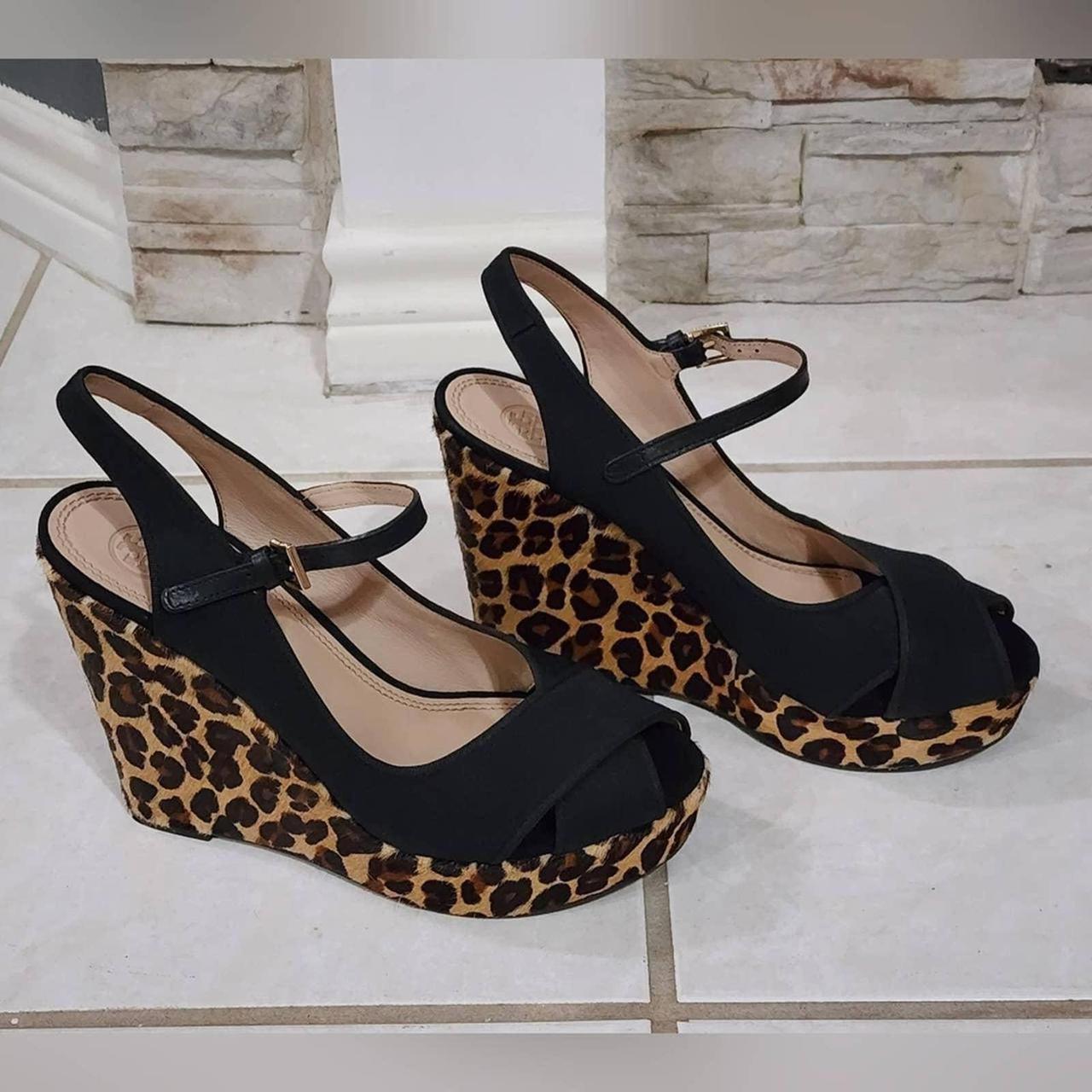 TOry Burch calf hair leopard PRINT sandals wedges