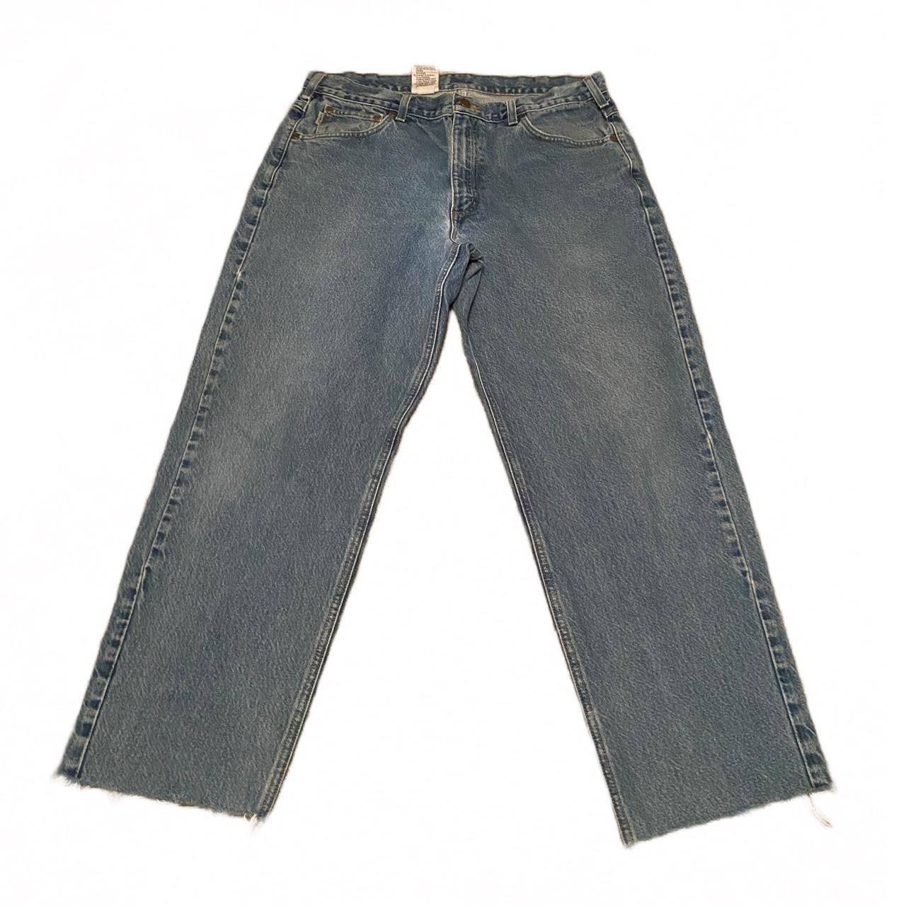 blue carhartt jeans tagged size 36 x 32 but i cut... - Depop