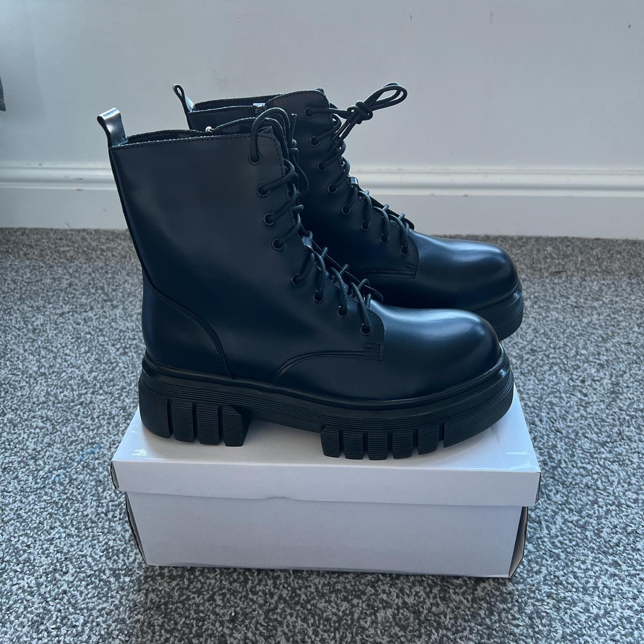 Black Chunky Platform Ankle Boots Lace up front and... - Depop