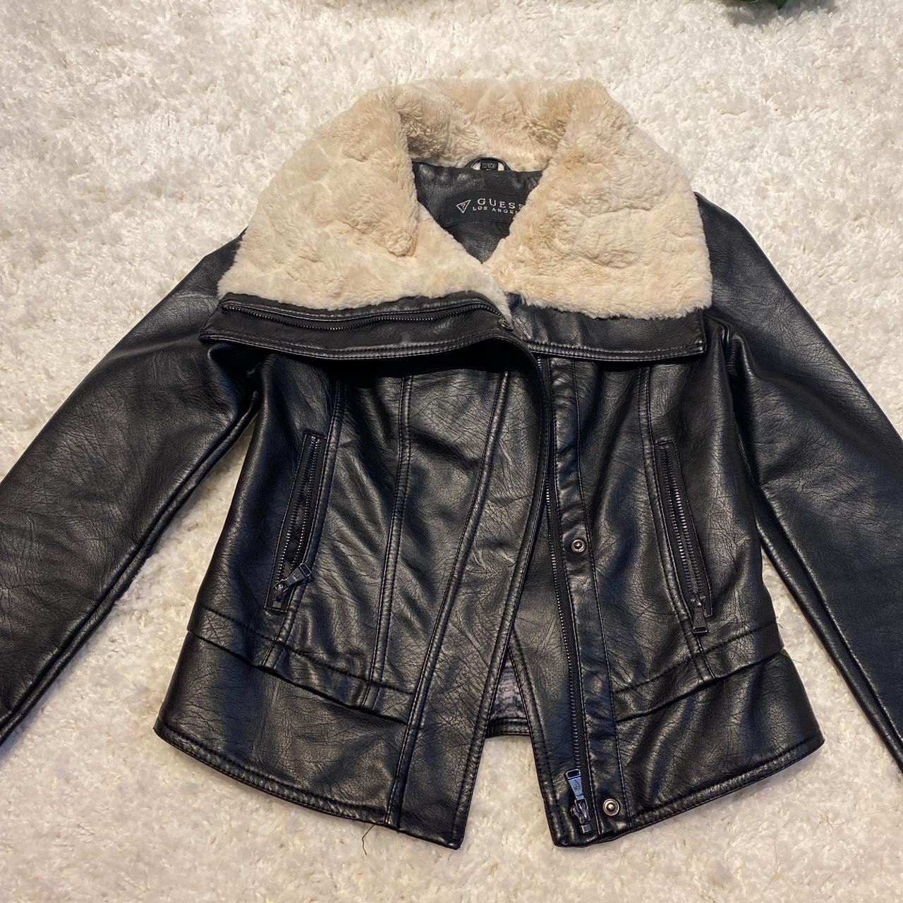 Guess leather jacket with faux sales fur collar