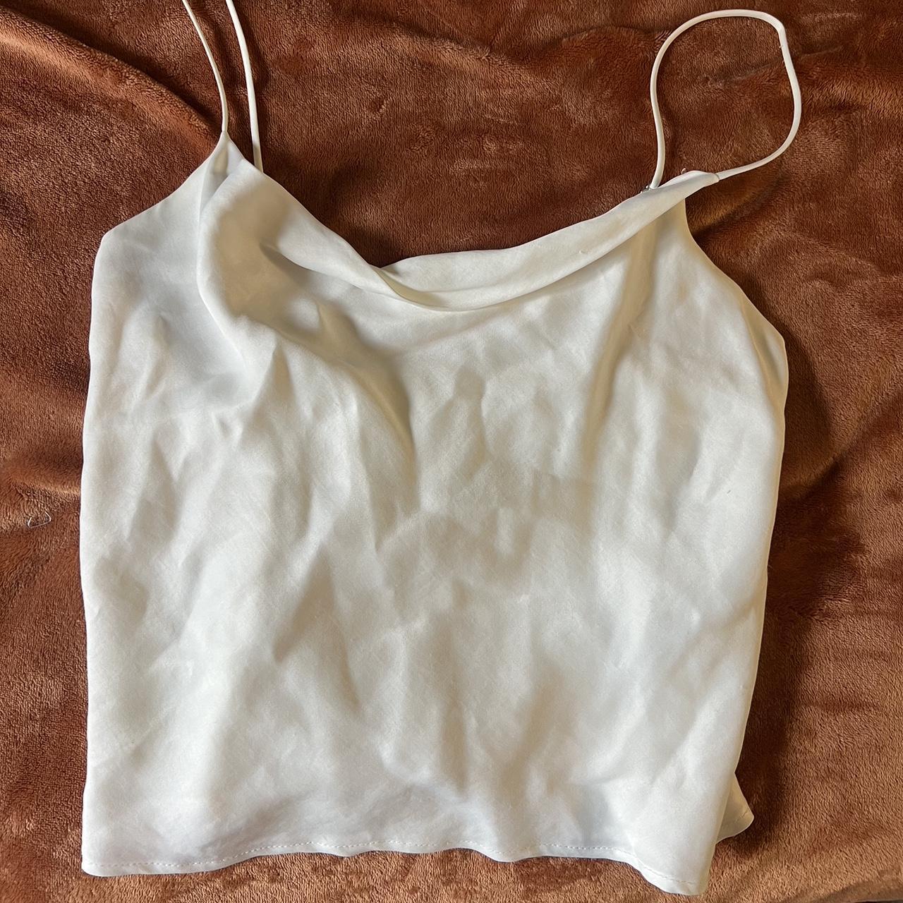 ZARA white satin droop neck top *cute basic *size... - Depop