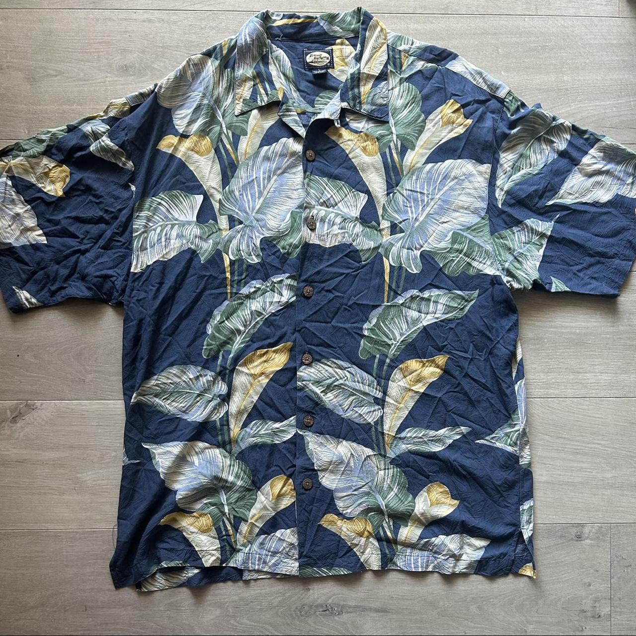 Tommy Bahama Vintage Hawaiian Shirt Blue Calla Lilly - Depop