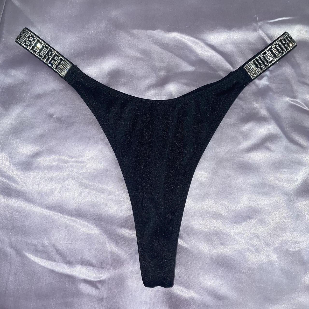 victoria's secret black shine-strap bikini thong - Depop