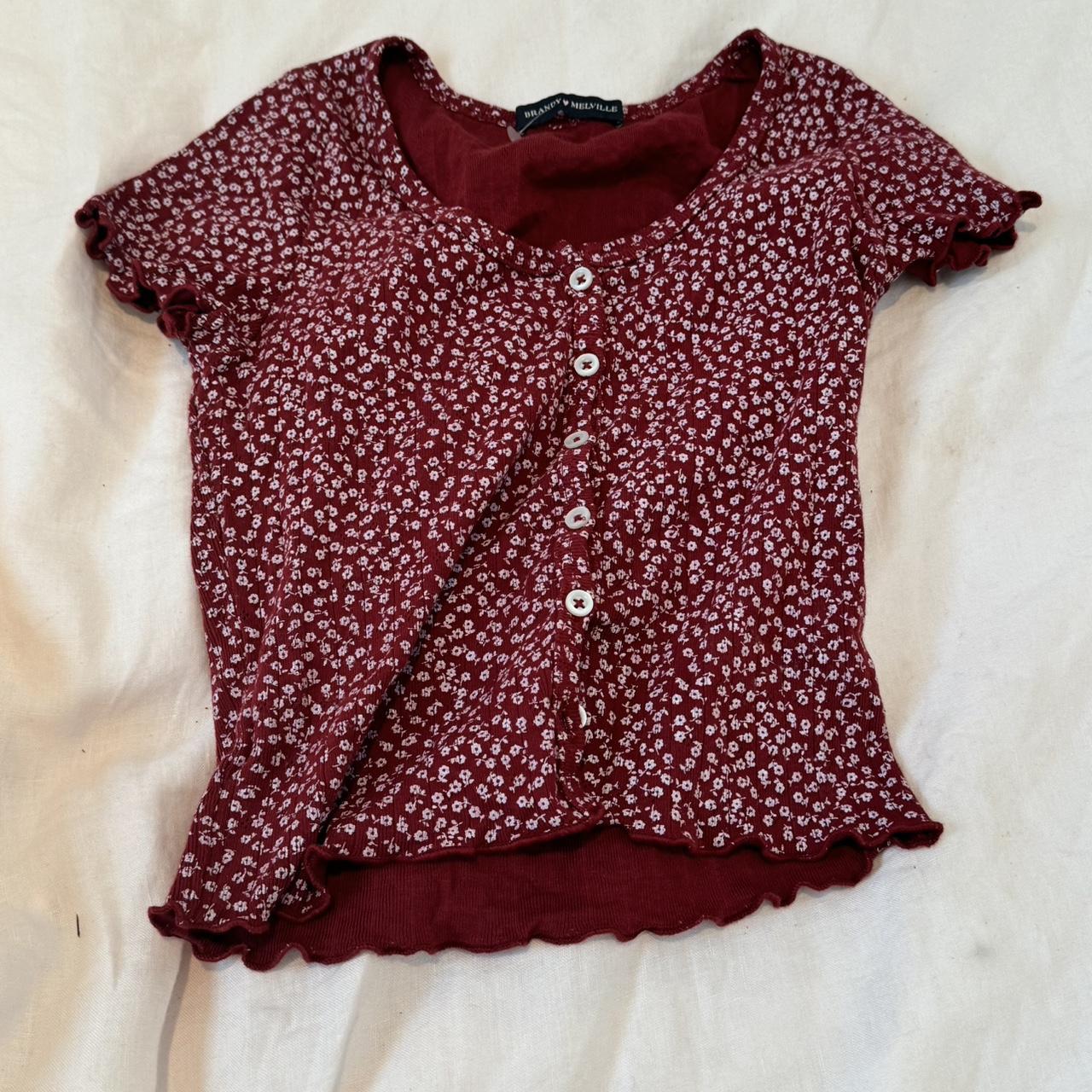 Brandy Melville Zelly Ruffle Top Red Floral One... Depop