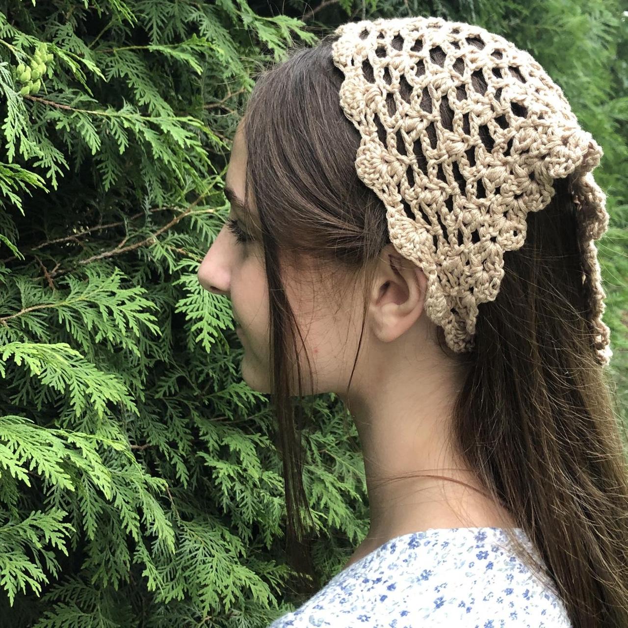 Lace handmade crochet head scarf Perfect gift for... - Depop