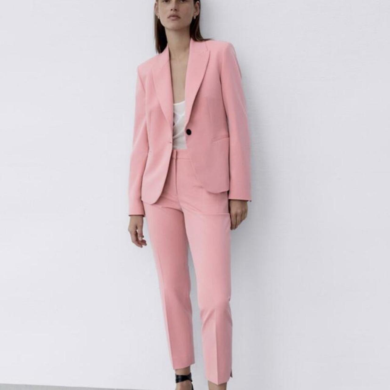 Zara pink suit worn once to a wedding. Jacket size... Depop