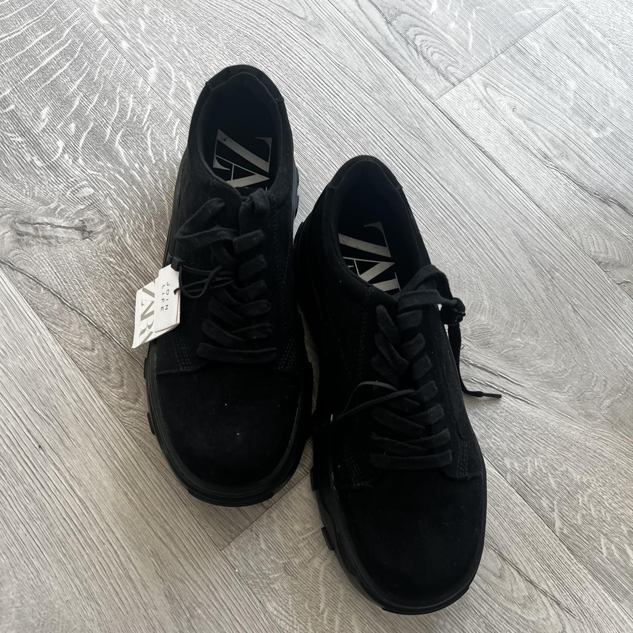 Zara black chunky monochromatic sneakers Size... Depop
