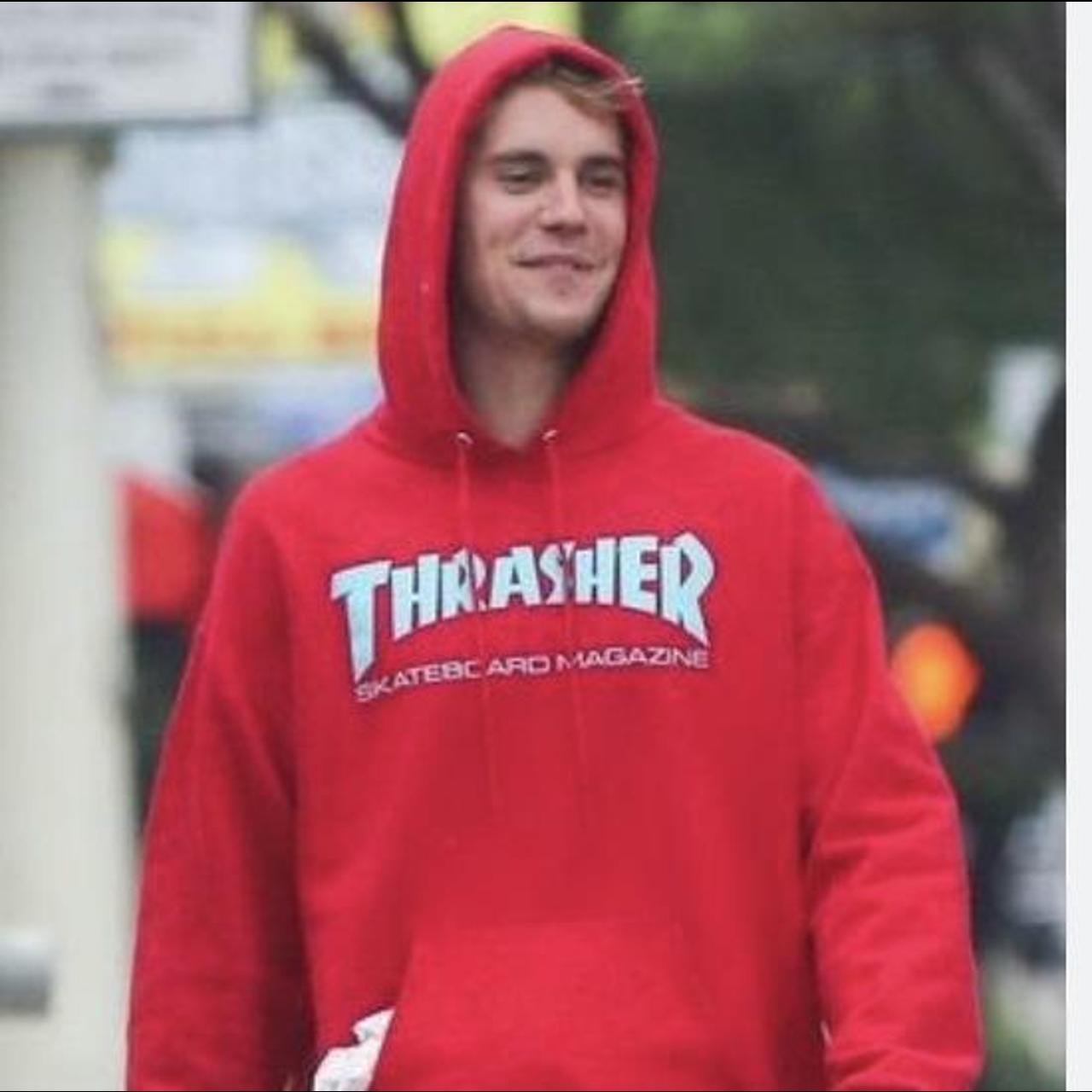 Red and Turquoise Thrasher hoodie In good Depop