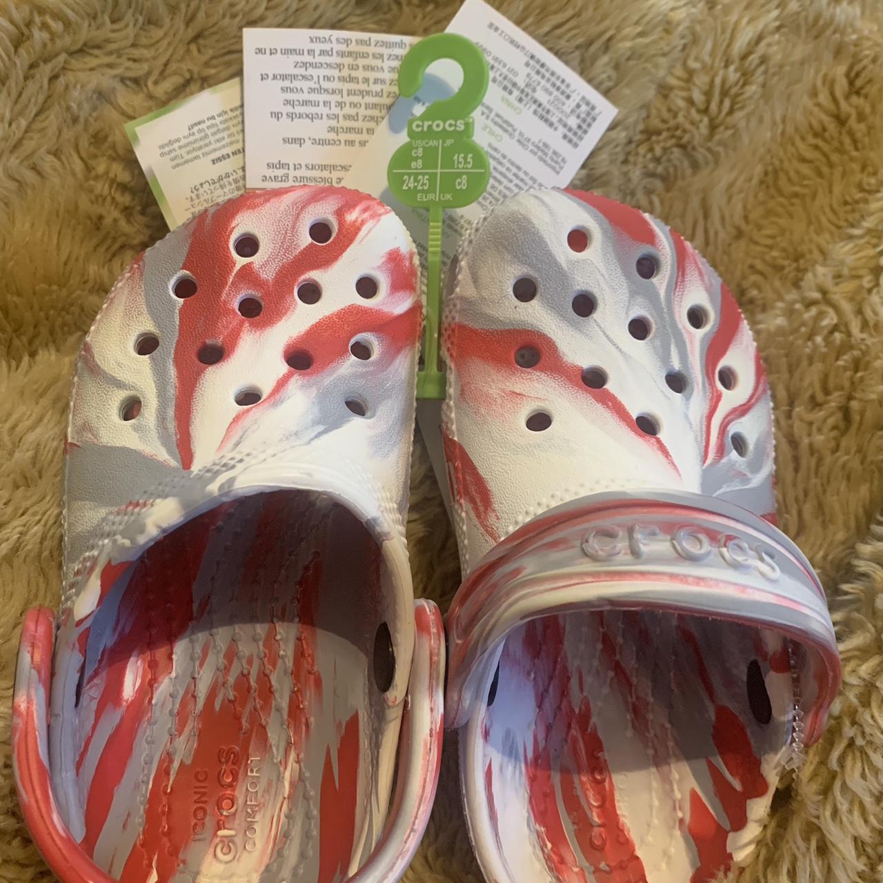 Crocs Red and White Clogs | Depop