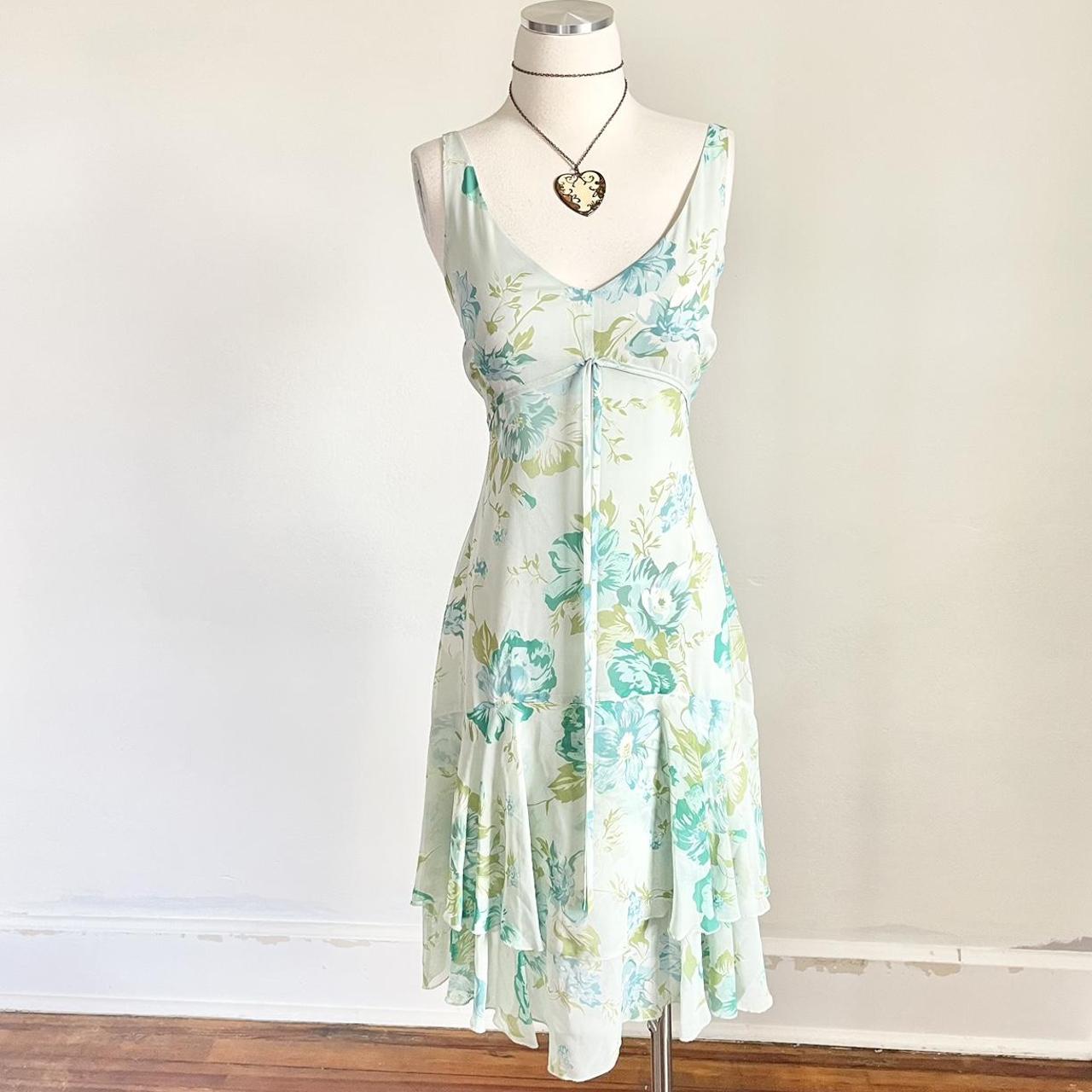 Casual Corner Women's Green and Blue Dress Depop