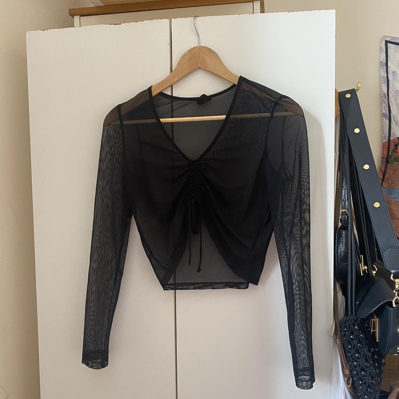 Mesh black top with rouching in centre Super easy... - Depop