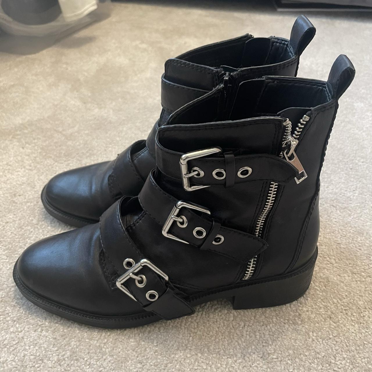 ALDO black leather buckle boots Worn but in very. Depop