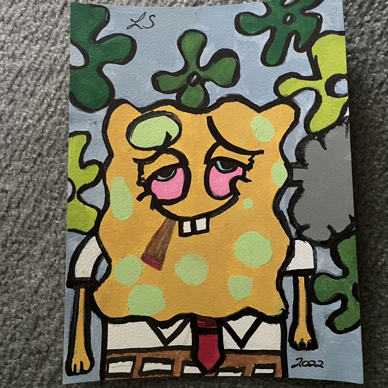 Junkie sponge bob painting made by me Support... - Depop