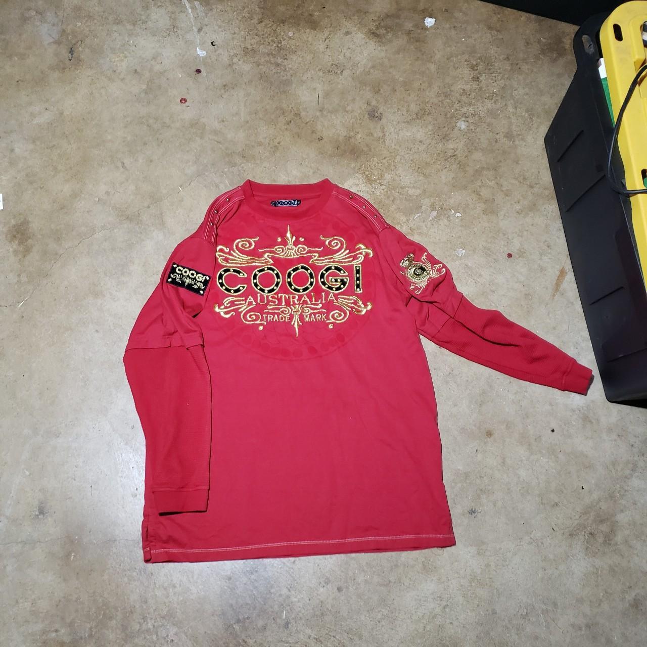 Red and gold Coogi Australia y2k t shirt Size xl - Depop