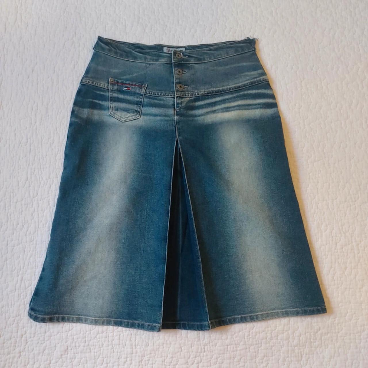 Tommy Hilfiger Denim Pleated Midi Skirt - Vintage... - Depop
