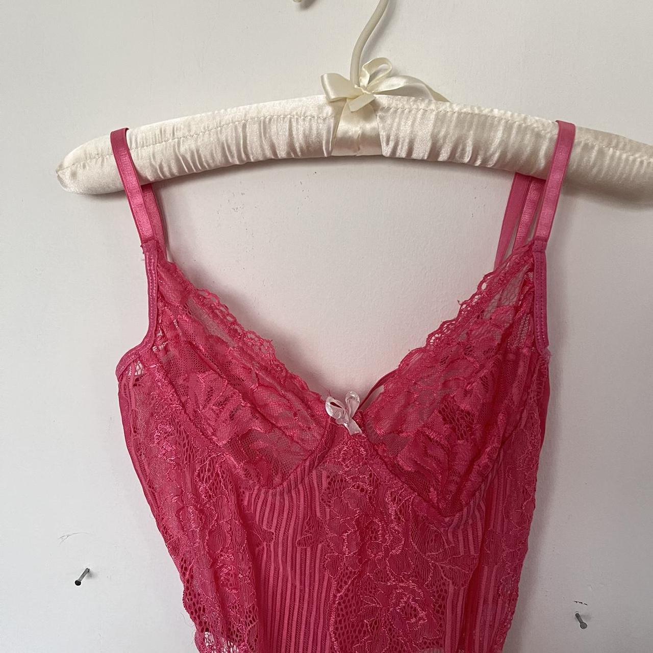 Selling this beautiful bright pink lace detailed... - Depop