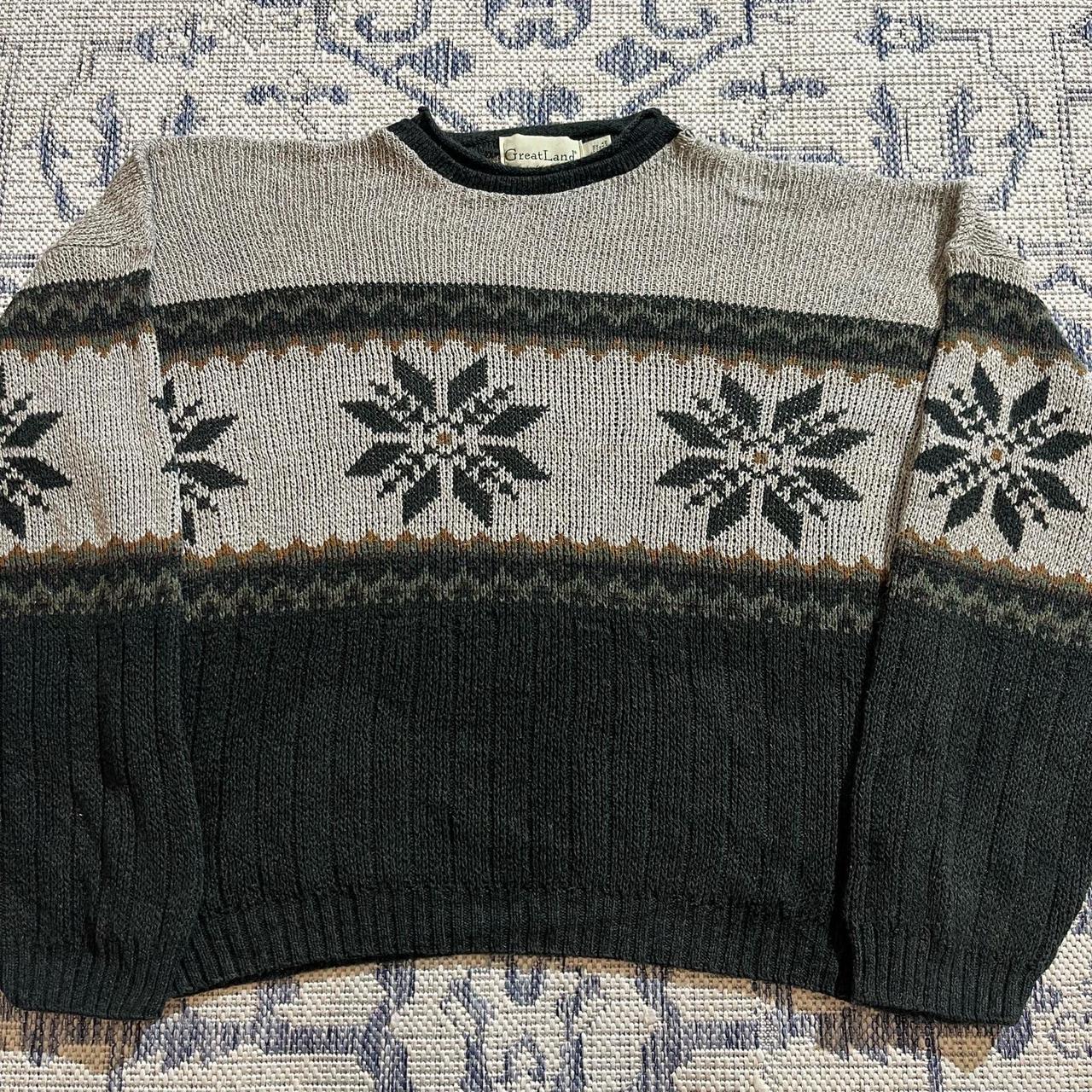 VTG 90's Earthtones Winter Grandpa Sweater BOXY XL... - Depop