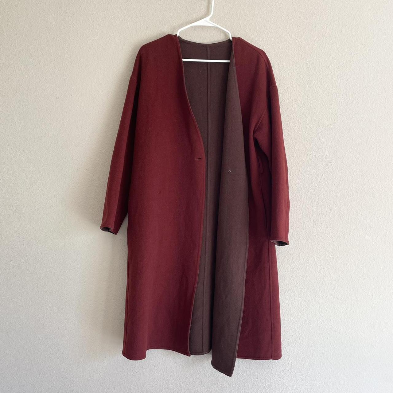 UNIQLO Women's Red and Burgundy Coat | Depop