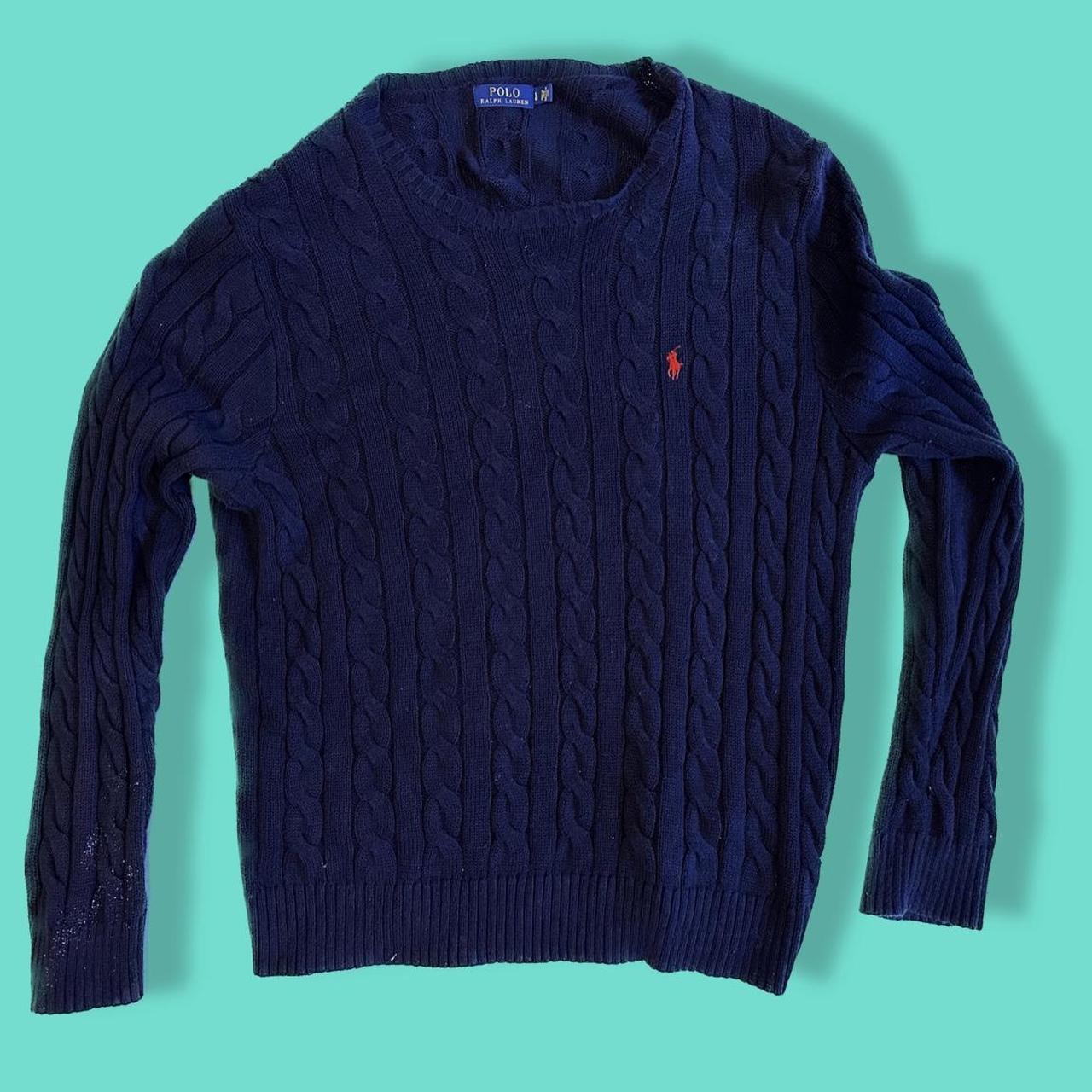 Ralph Lauren Polo cable knit jumper Navy blue /... - Depop