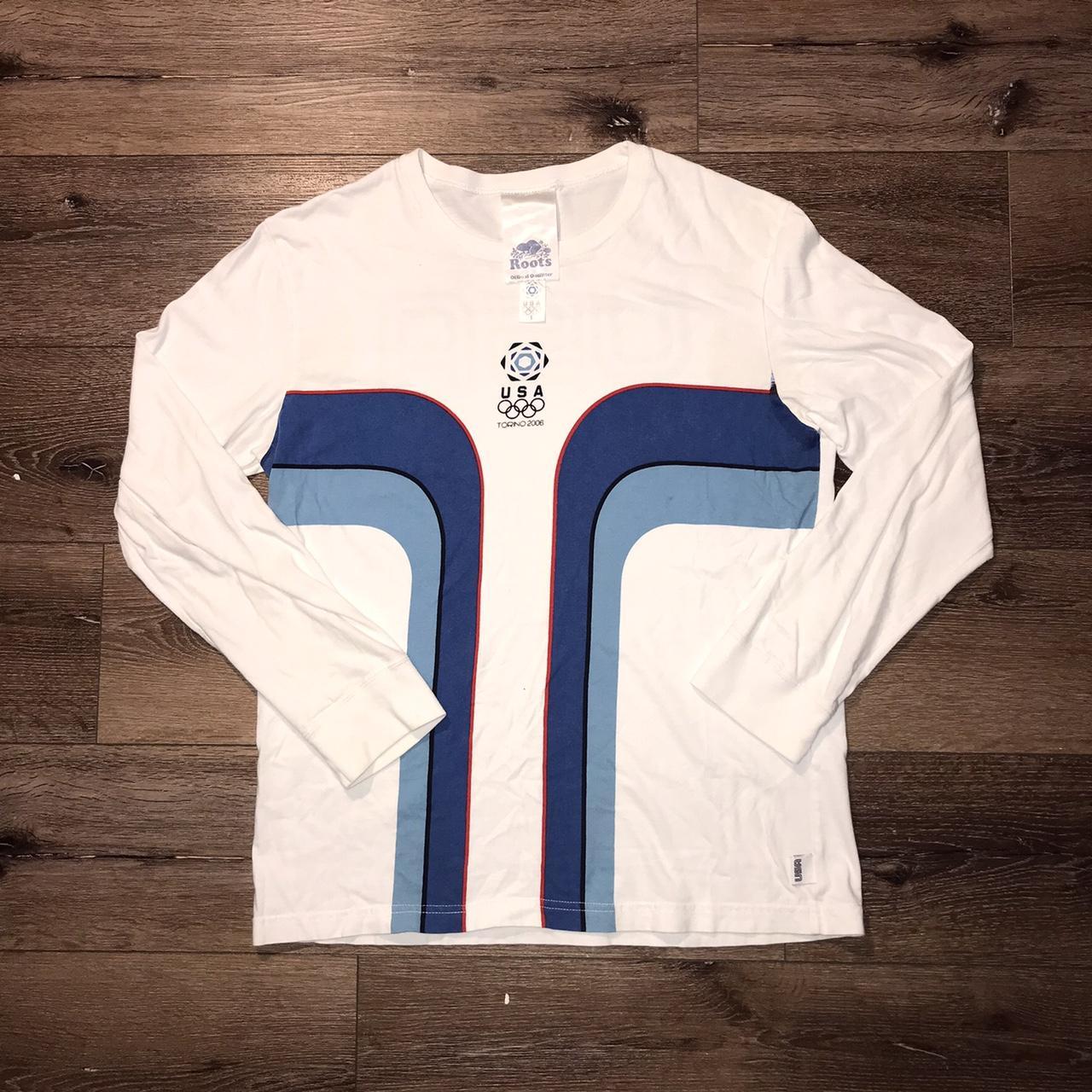 Roots Men's White and Blue T-shirt | Depop