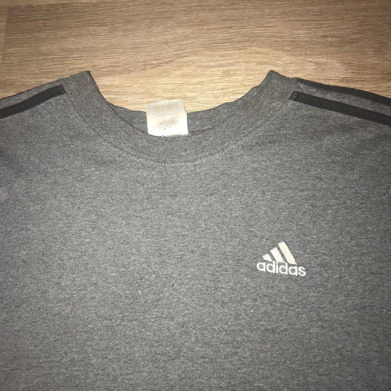 1990’s Adidas Grey with black Stripes T-shirt ... - Depop