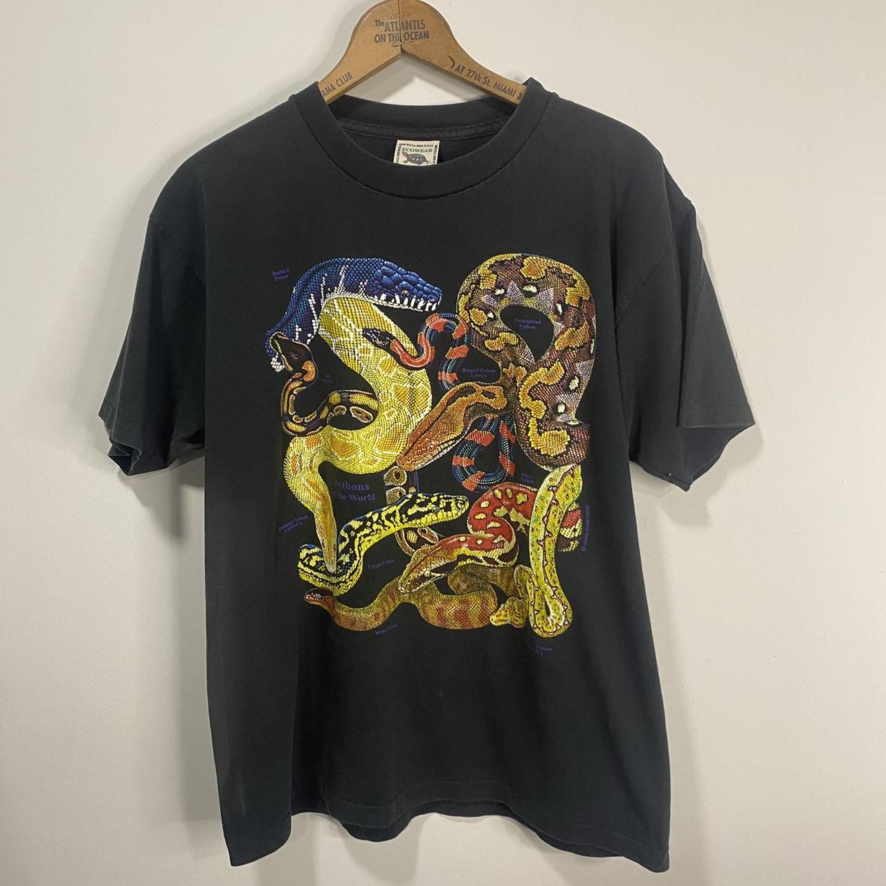 90s Vintage Eco Wear Pythons of the World Black T... - Depop