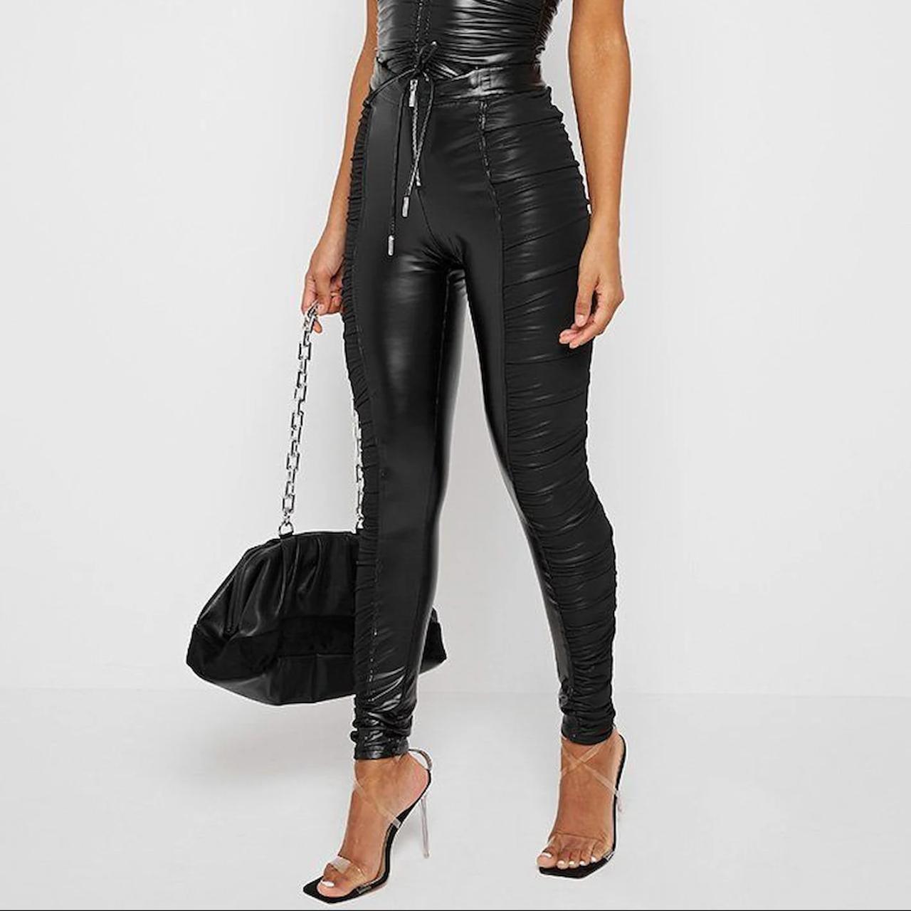 Maniere De voir Ruched Vegan Leather Leggings