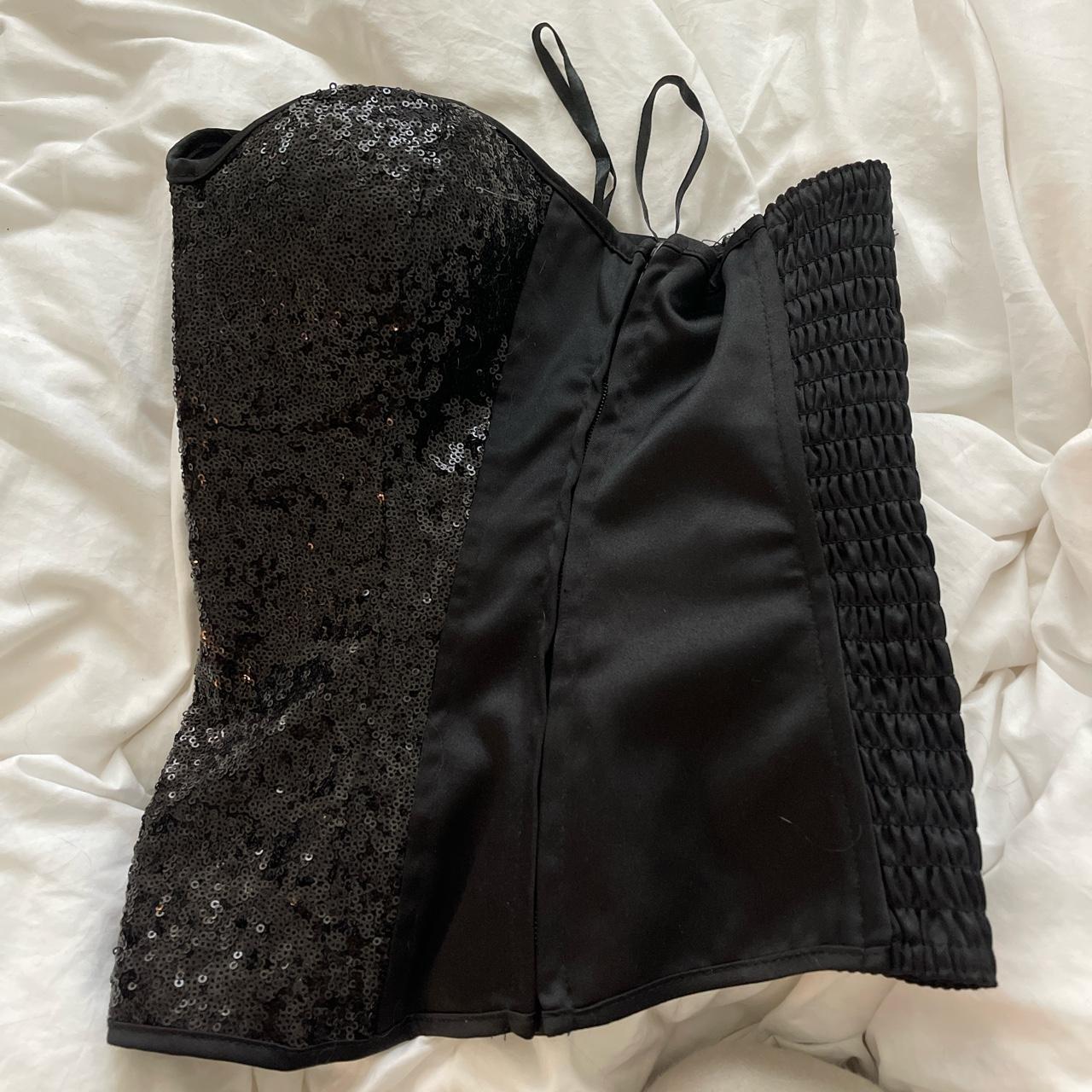 Black Glitter Sequin Corset - handmade Size Small 🖤... - Depop