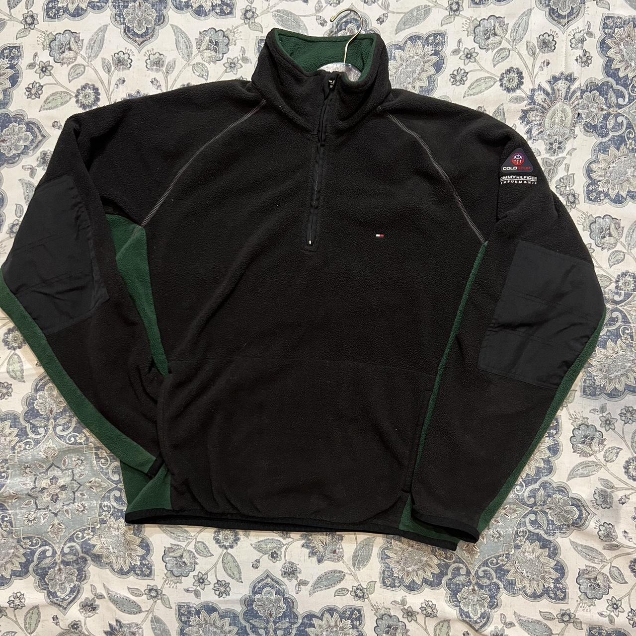 Vintage Tommy Hilfiger Green / Black Fleece Jacket hot (Size L)