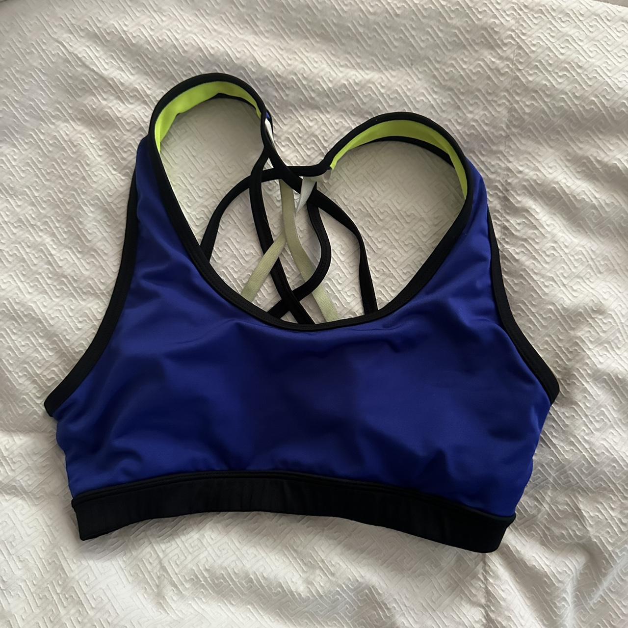 blue and neon green sports bra - Depop