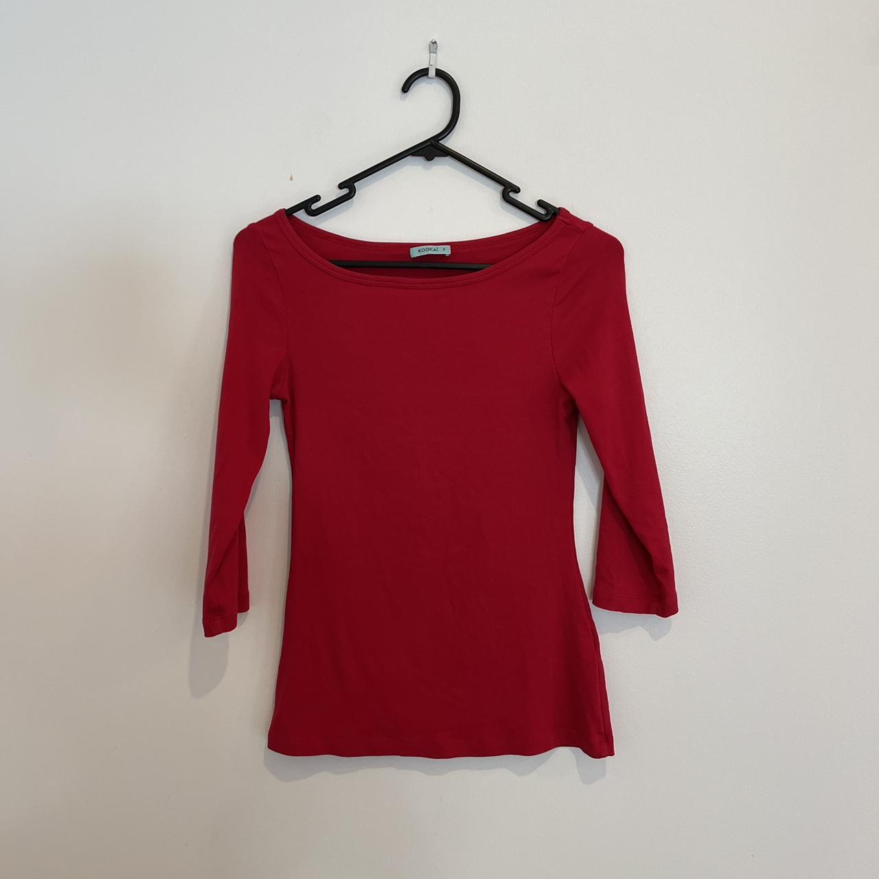 Kookai basics red 3/4 sleeve top size 2 (best fit... - Depop