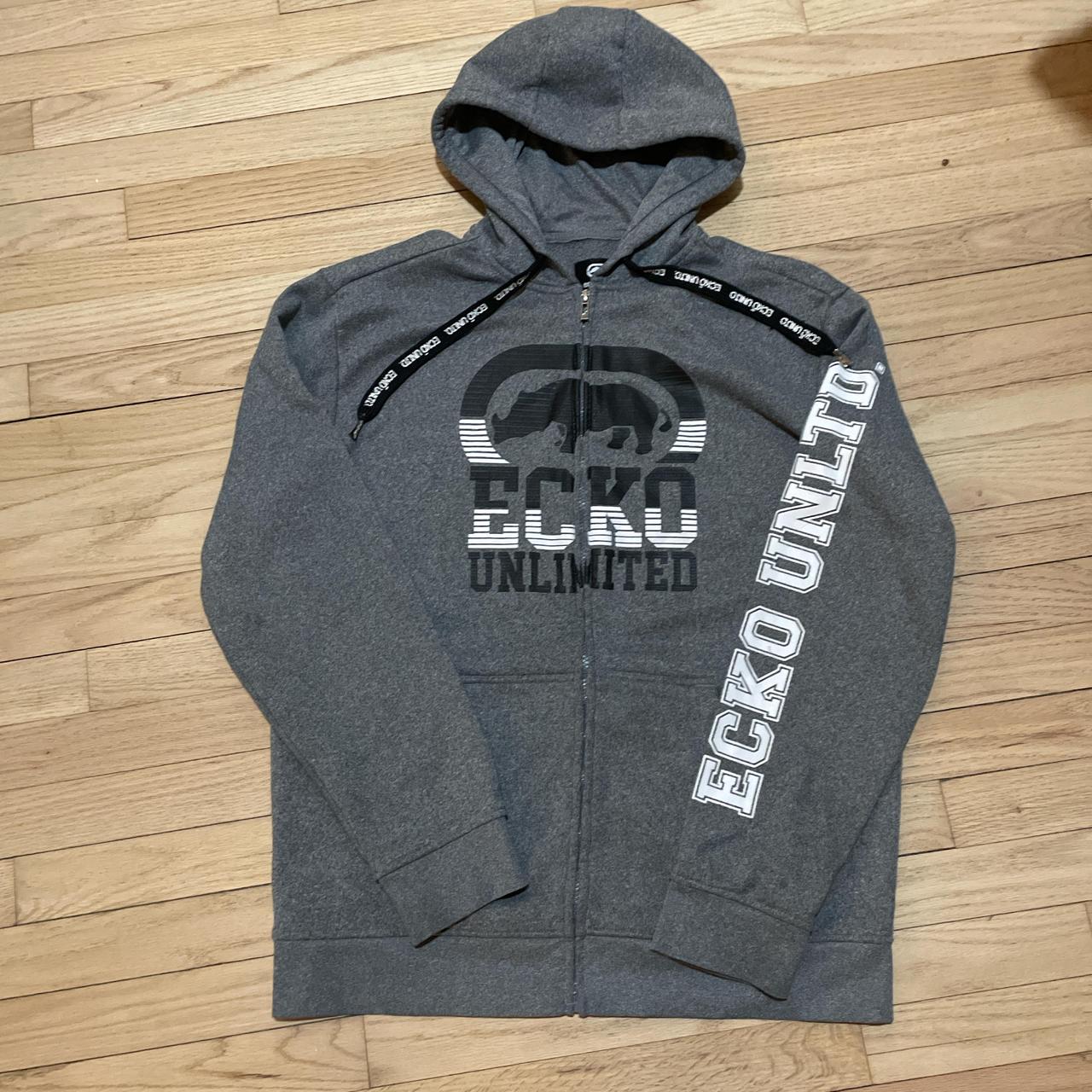 Grey Ecko Unltd. Zip Up Hoodie Cool Sleeve Hit Size... Depop