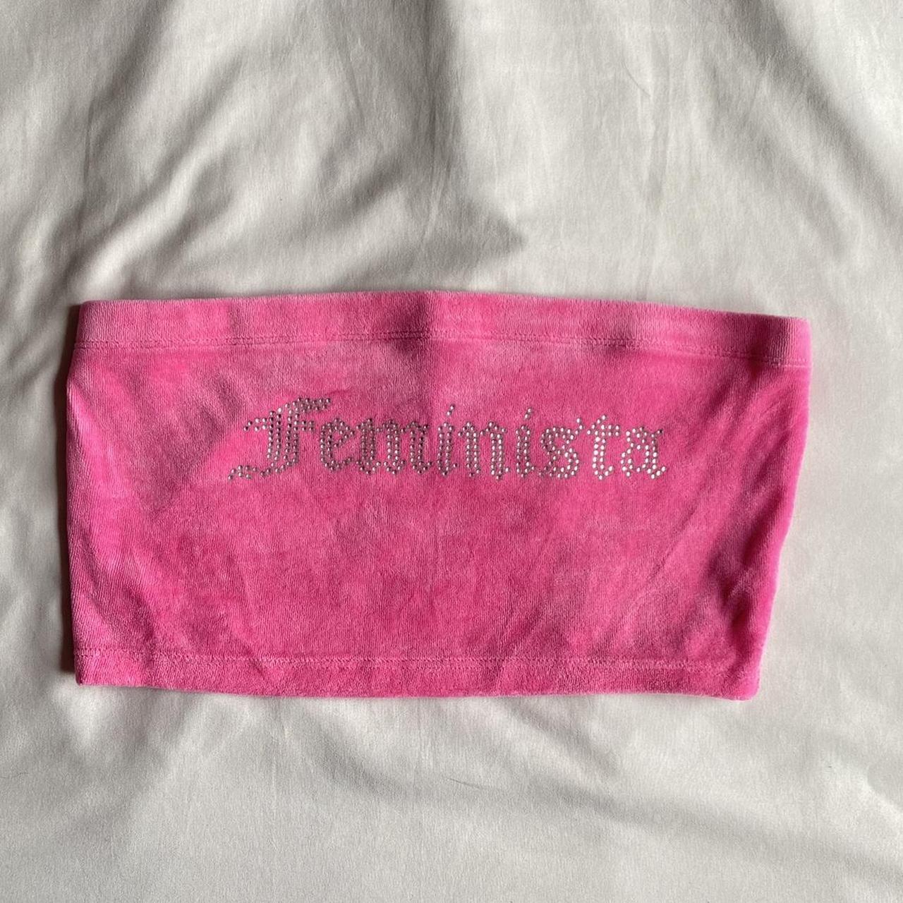 feminista' pink tube top with rhinestones Depop - Main Image