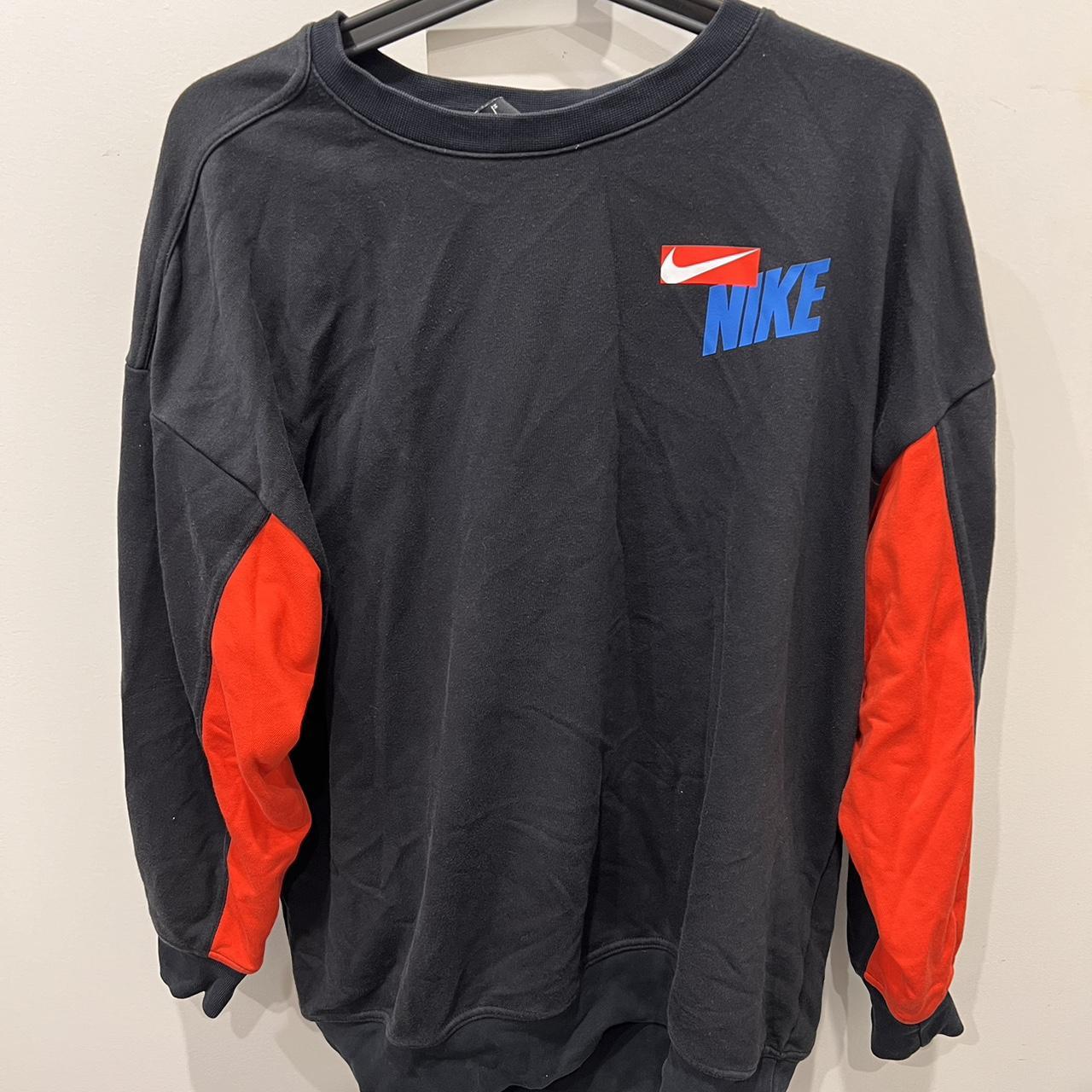 Black Nike jumper with red panelling Vintage vibe Depop