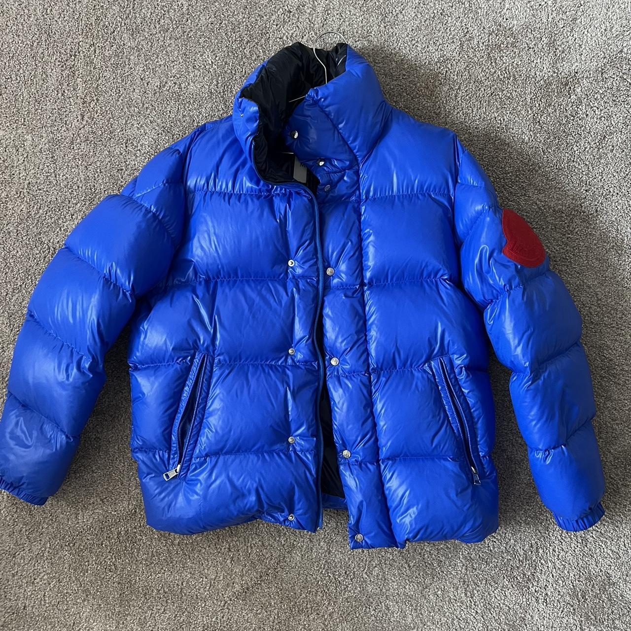 Blue moncler coat red badge great condition rare... - Depop
