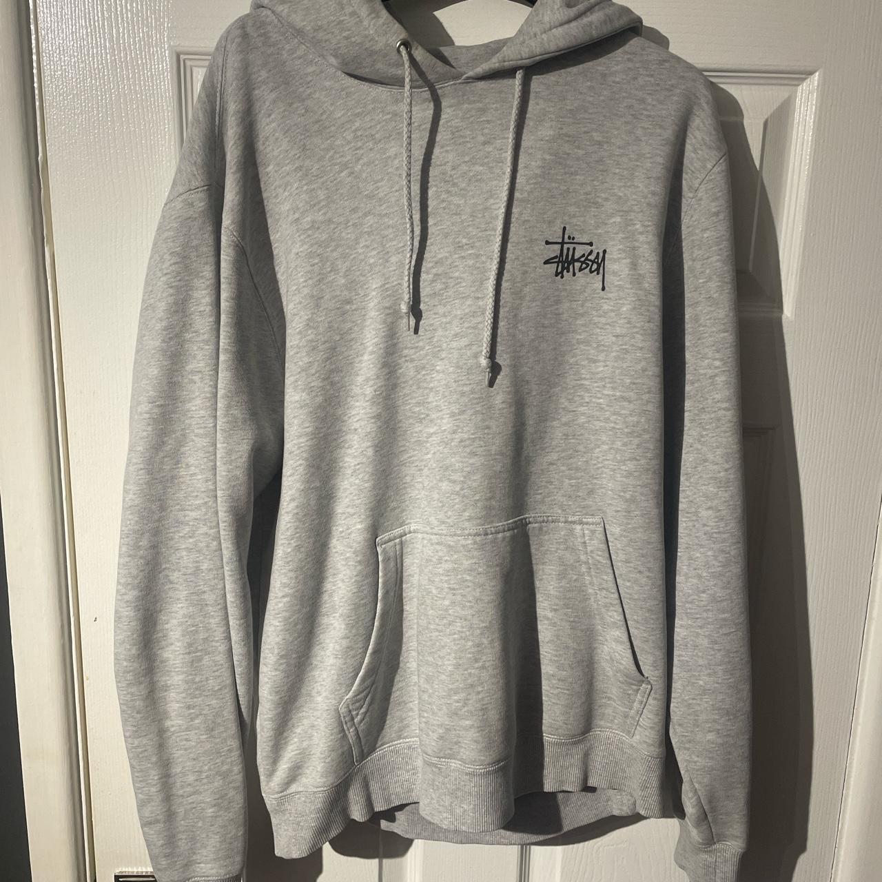 Medium grey double logo stussy hoodie, great... - Depop