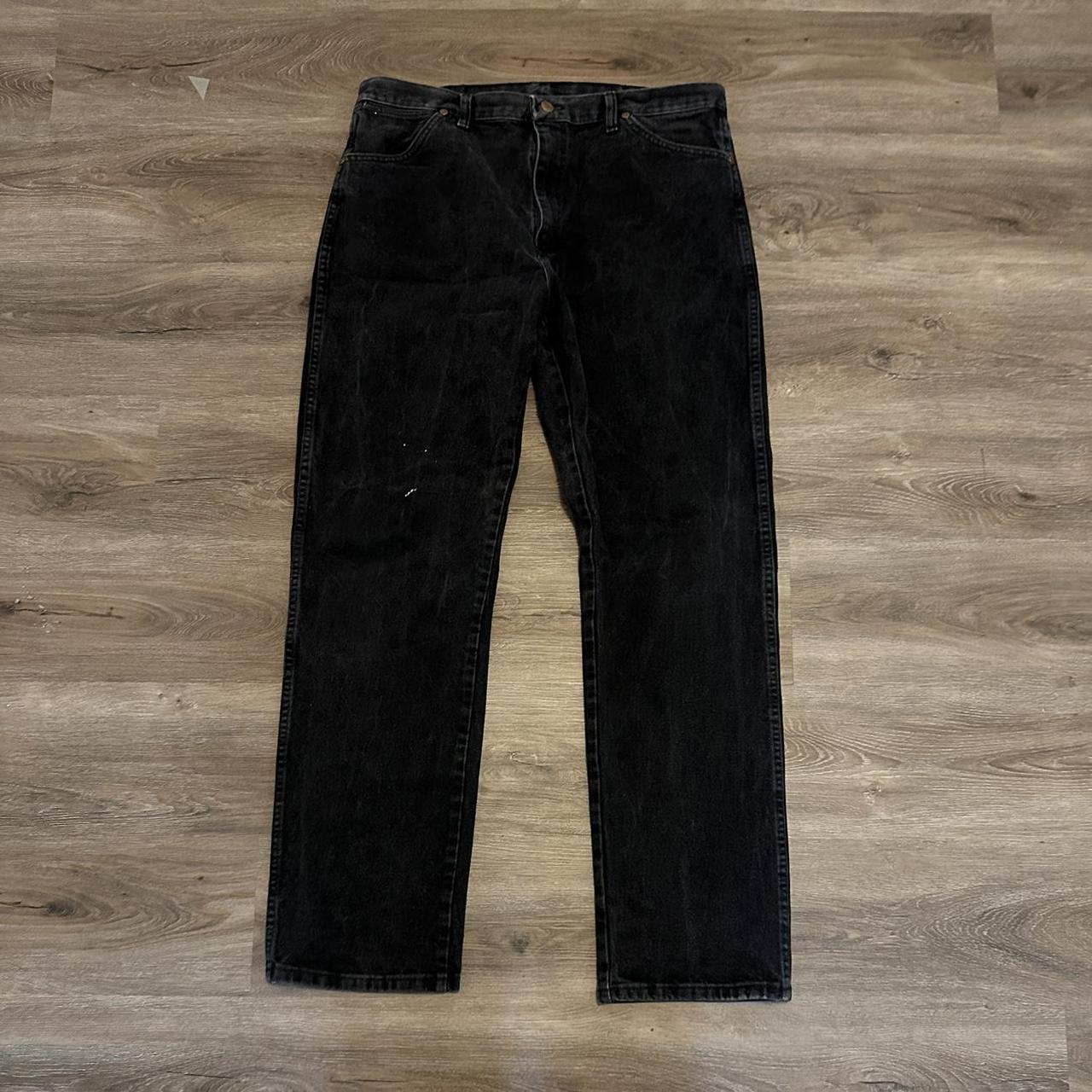 37x34 Black Wrangler Jeans. Good work pants. Idk... - Depop