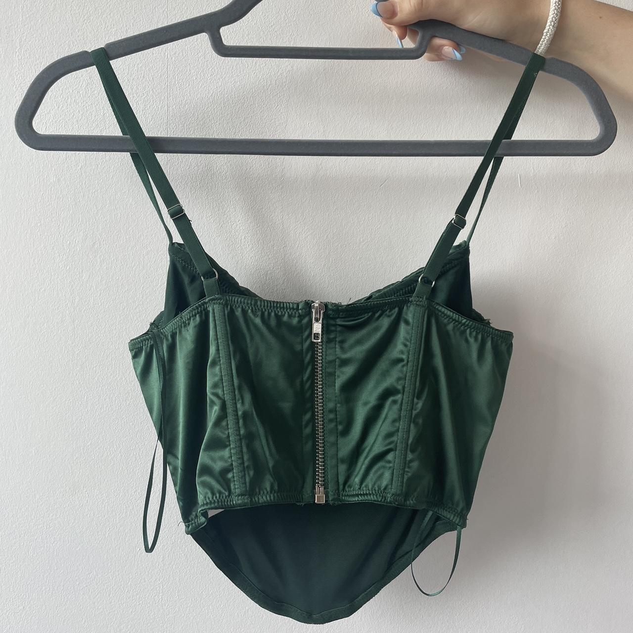 Silk emerald green urban corset top w zip back Brand... Depop