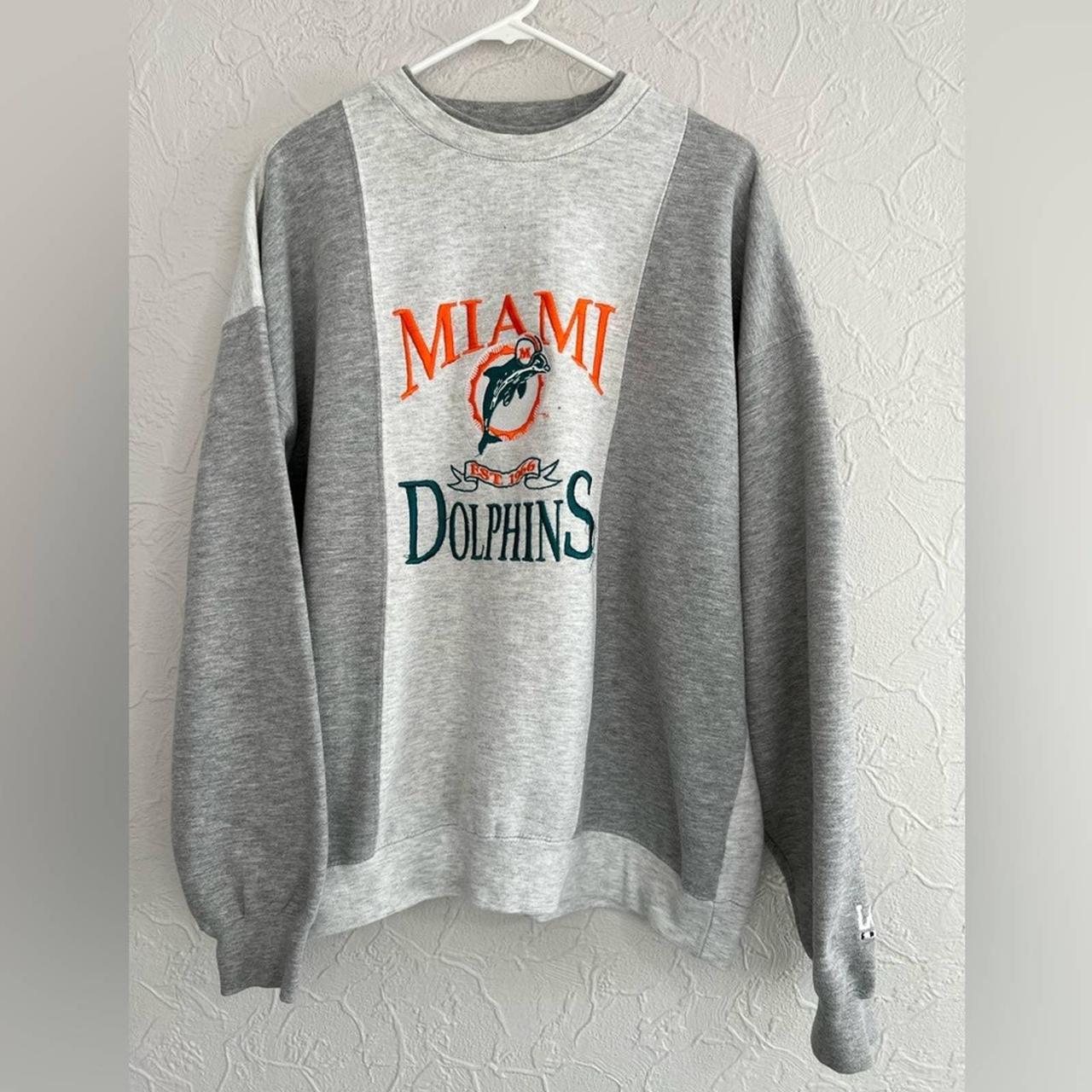 Vintage Logo 7 Miami Dolphins sweatshirt in white. - Depop