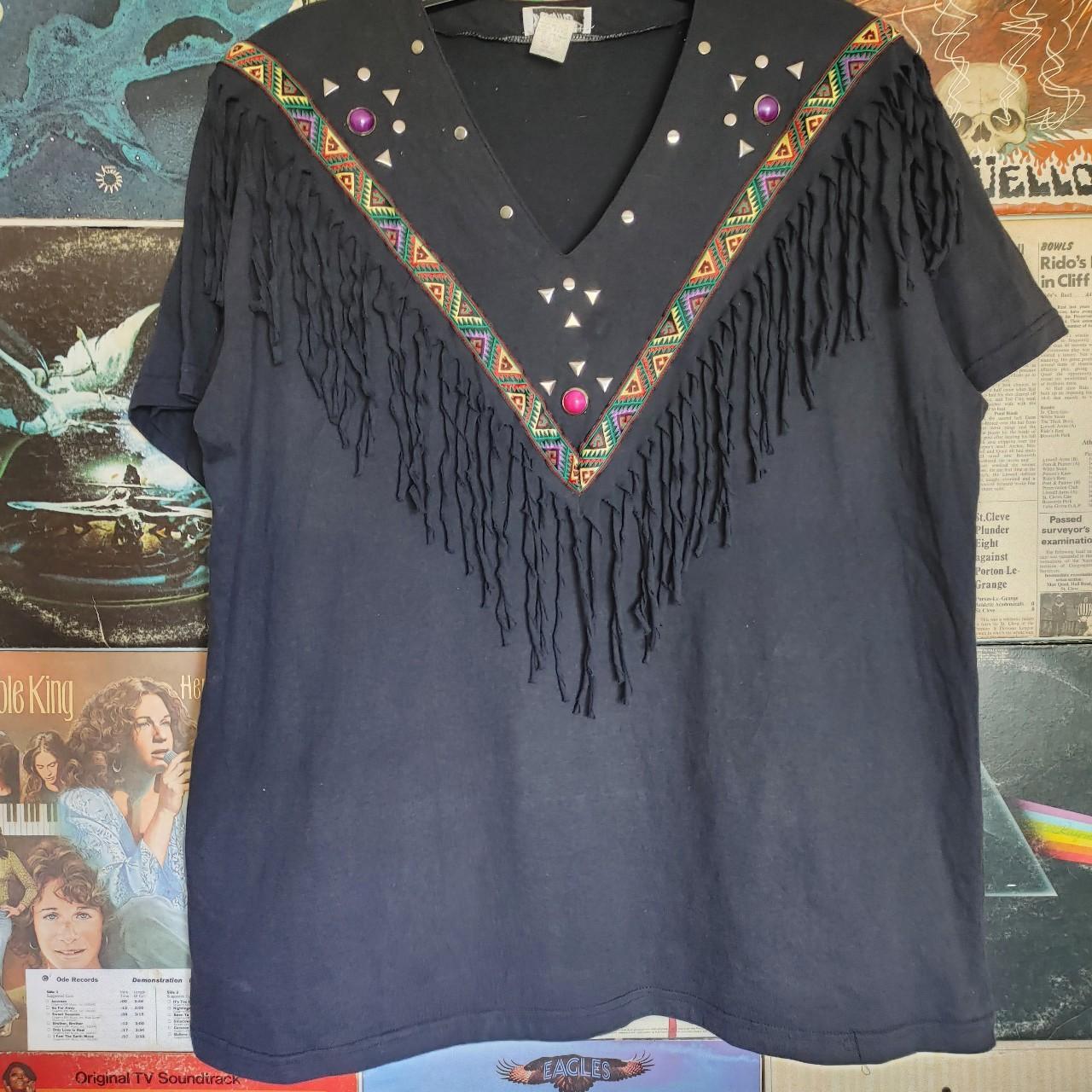 #Vintage #Dreams embellished #fringe black tshirt.... - Depop