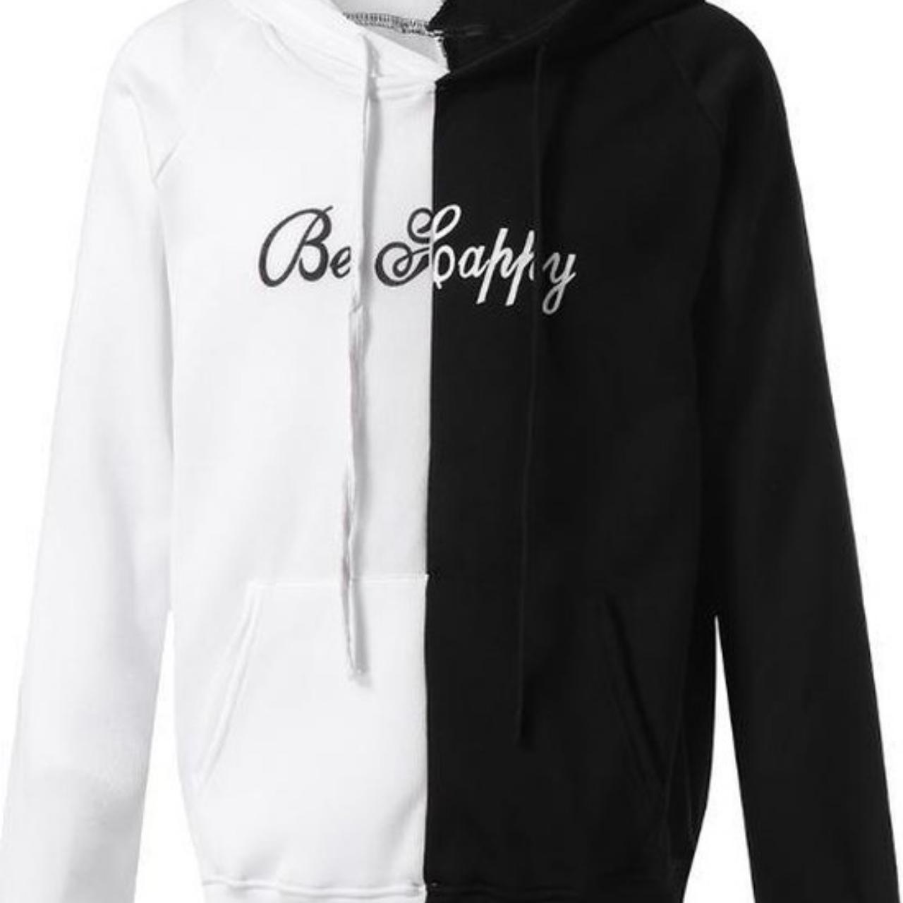 Be happy black and white hoodie on sale